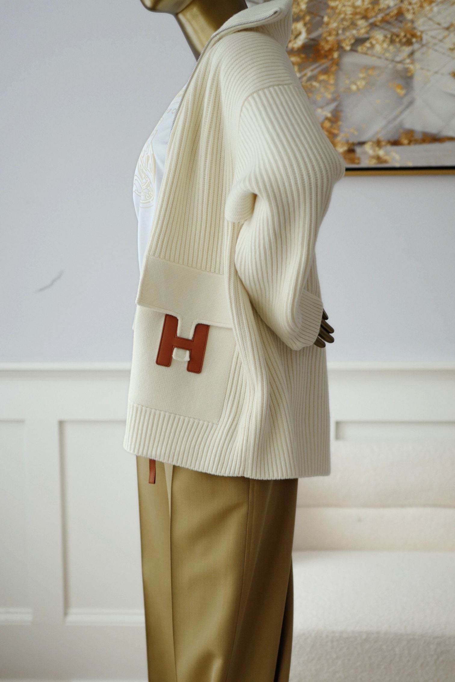 Hermès Blouson Cardigan Blanc Naturel Wool Knit Size 34