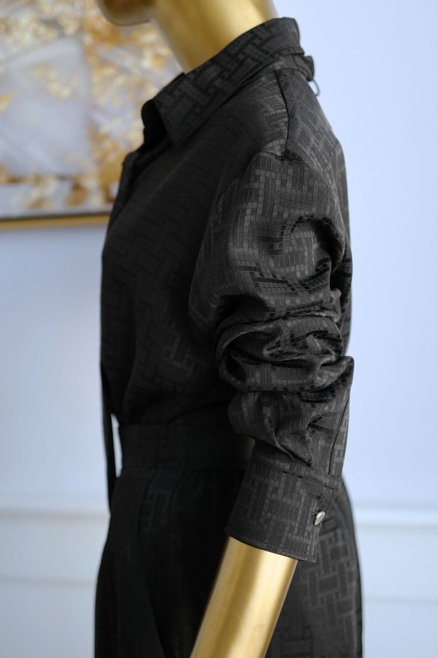 NEW Hermès Mosaïque Silk Jacquard Lavallière Black Masculine Shirt Size 36