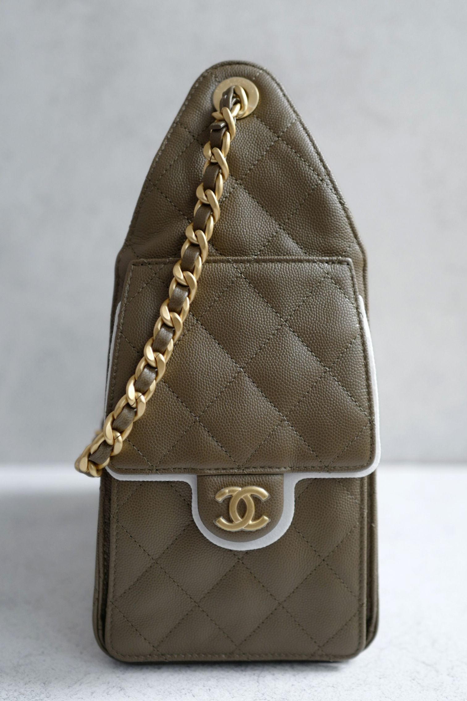 Chanel 26s Small Hobo Dark Khaki Grained Calfskin Gold Hardware