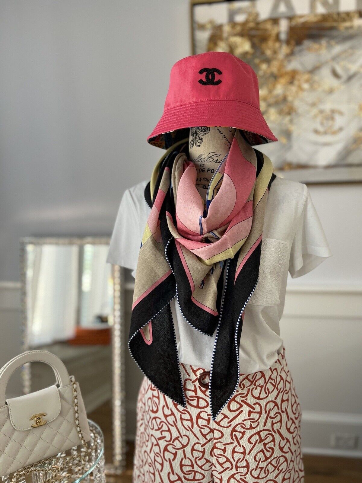 Chanel Bucket Hat Pink CC Logo NEW