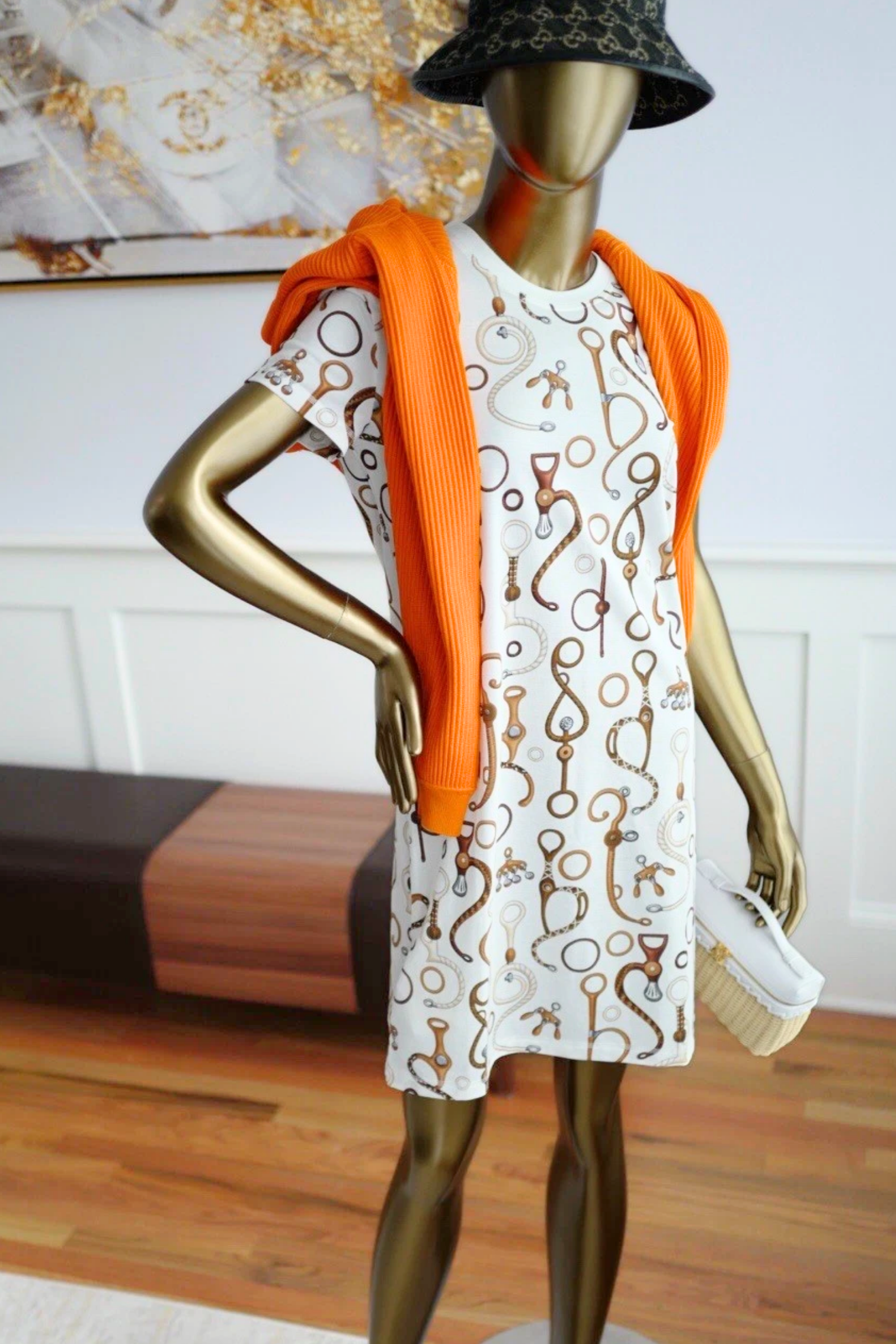 NEW Hermes Panoplie Tout Cuir straight dress Size 36 Blanc/Naturel