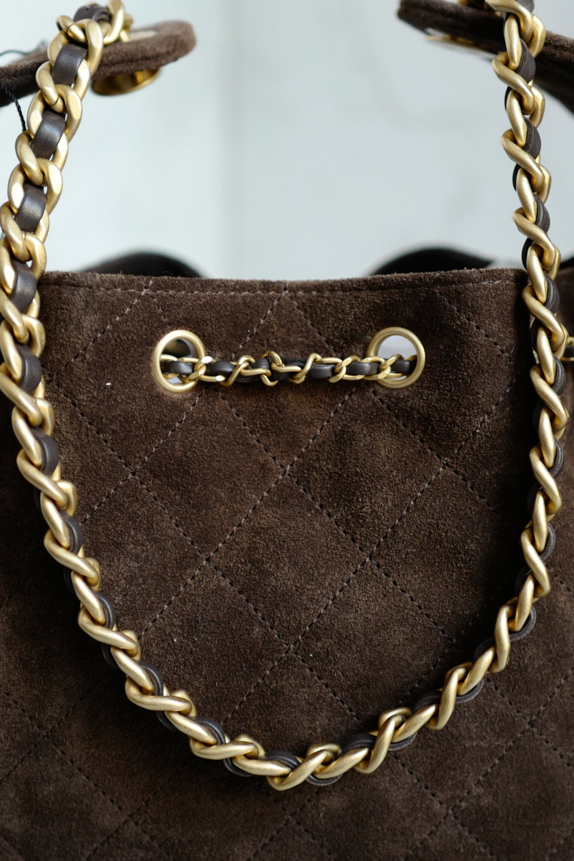 Chanel 25K Small Hobo Bag Dark Brown Suede with Gold Hardware