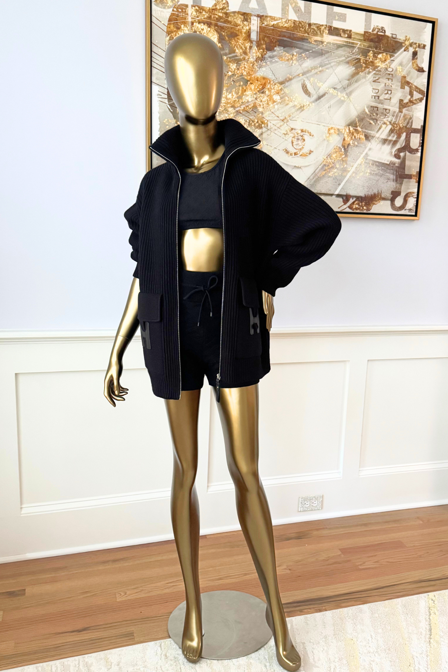 NEW Hermès Blouson Cardigan H Pockets Black Size 36 Wool Jacket