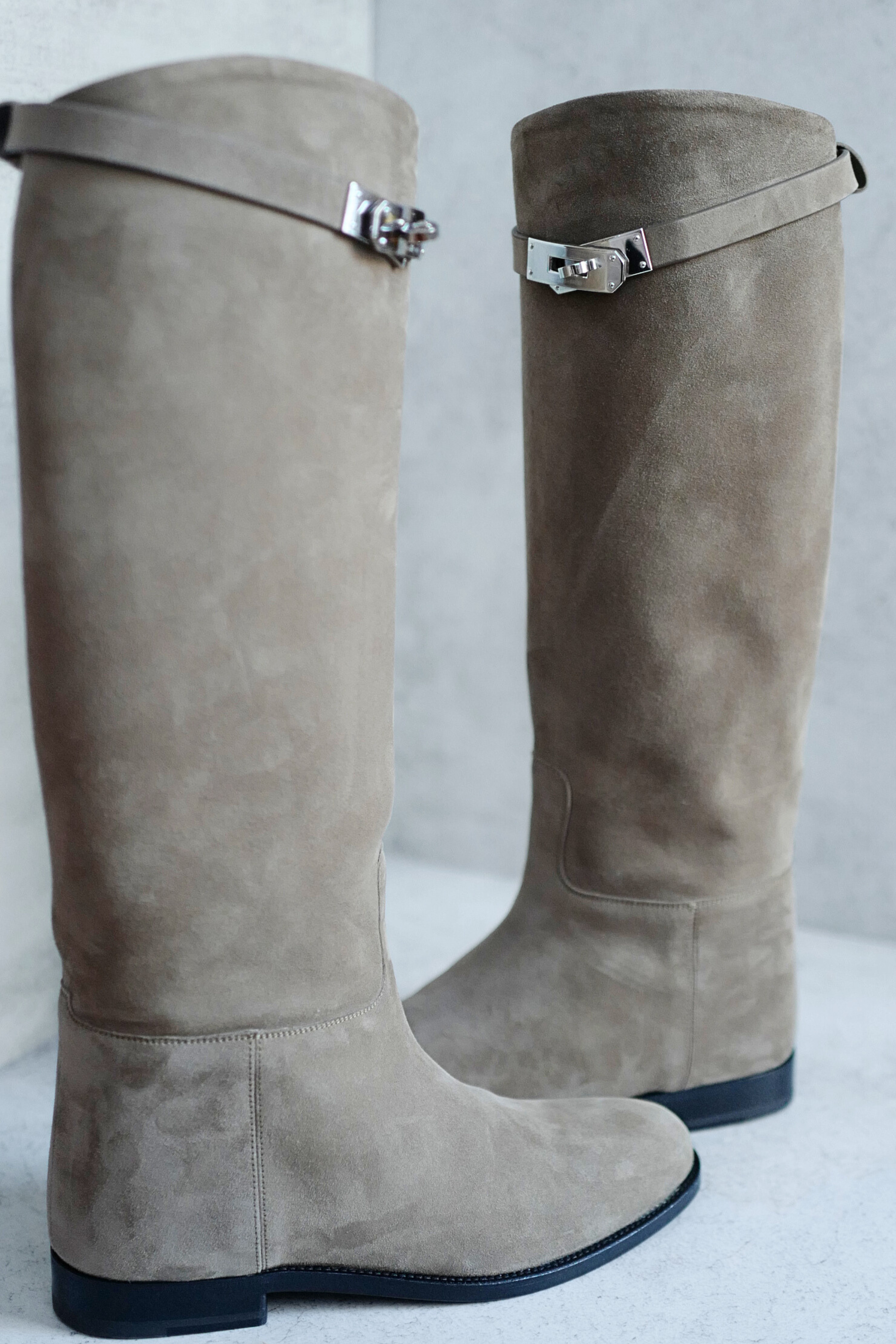 Hermès Jumping Supple Suede Goatskin Boots Étoupe with Palladium Hardware Size 38