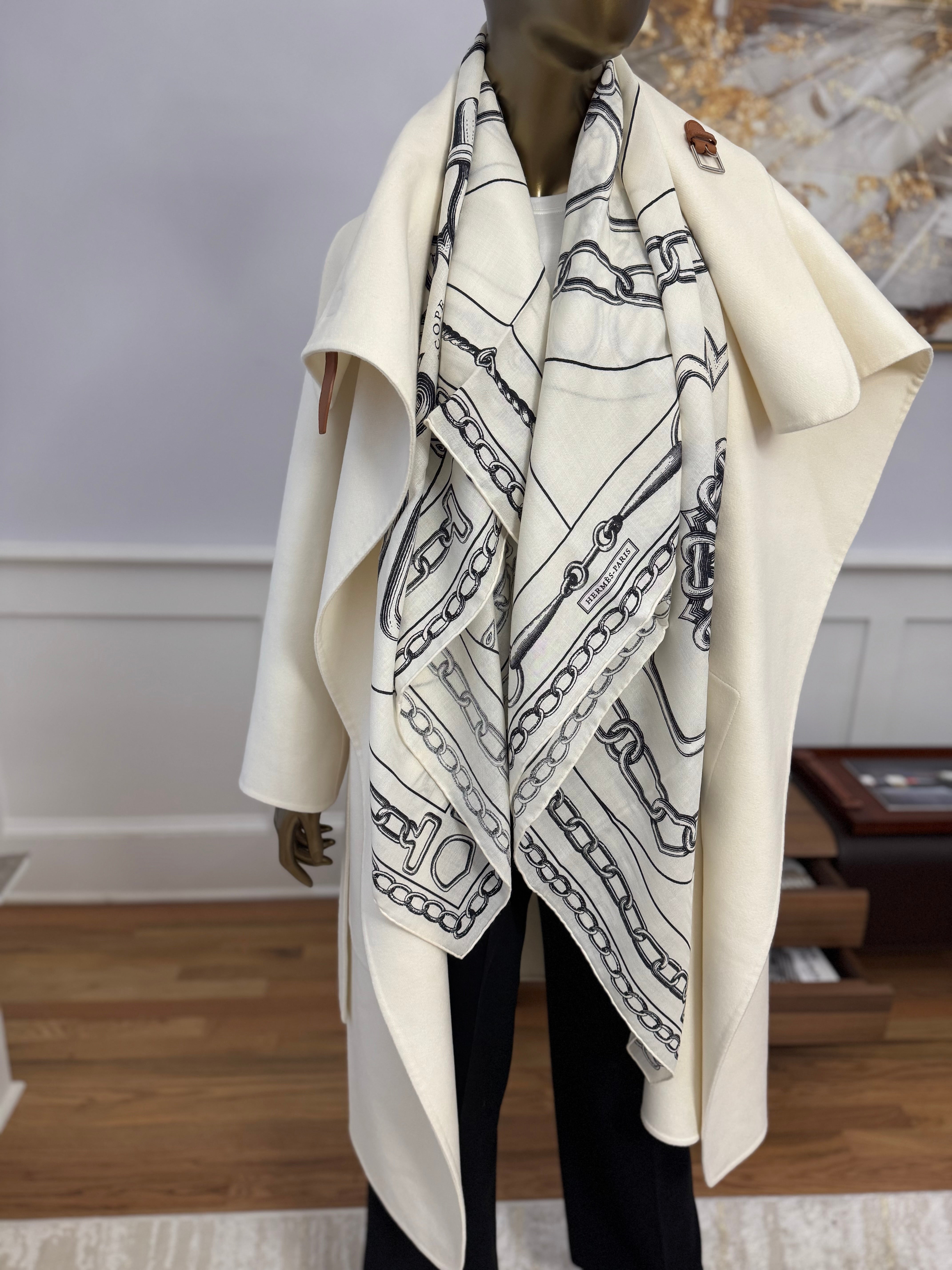 Hermes Shawl 140 L'Effet Kaleidoscope 07 HG/Blanc/Noir