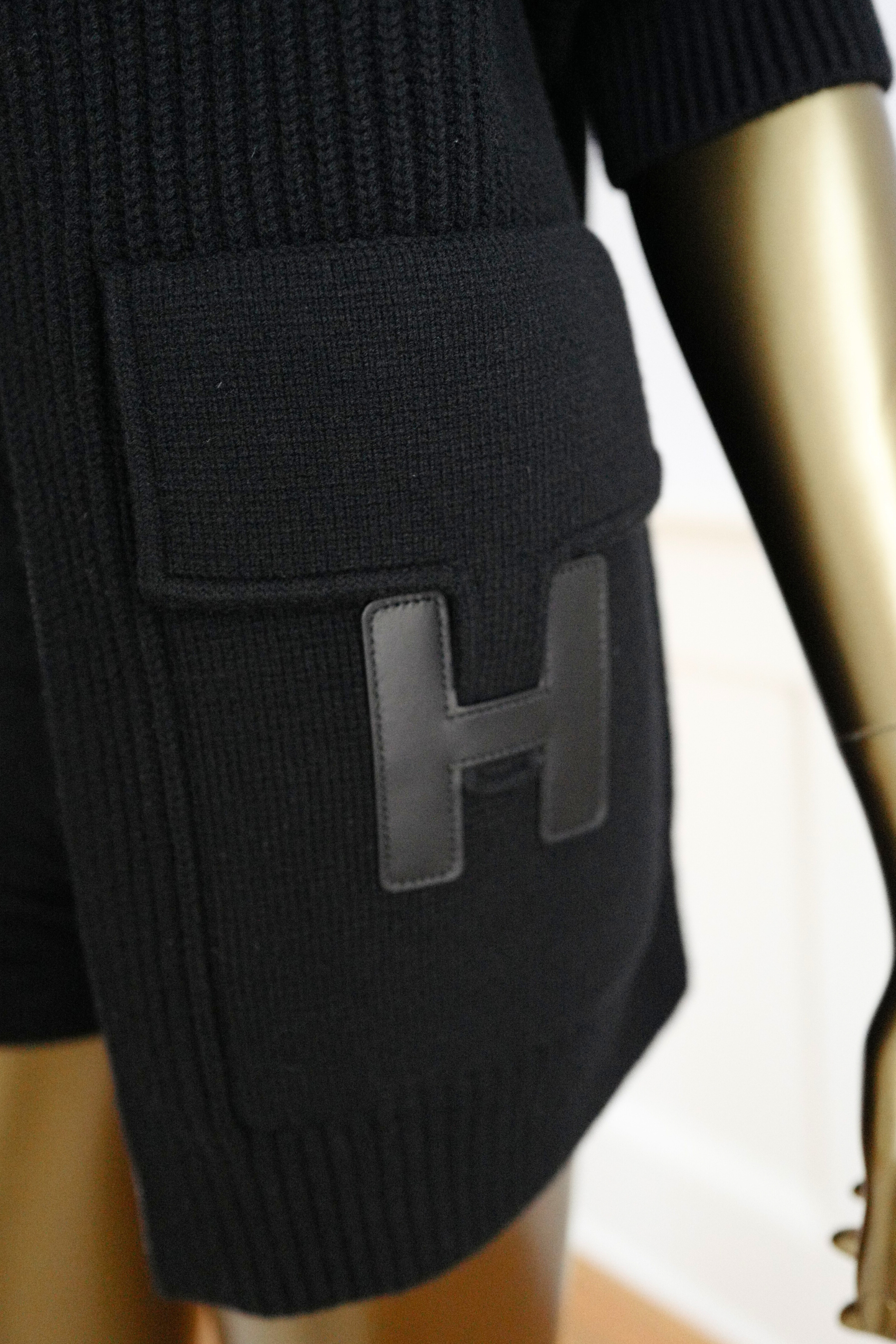 NEW Hermès Blouson Cardigan Jacket Black Wool with H Pockets Size 38