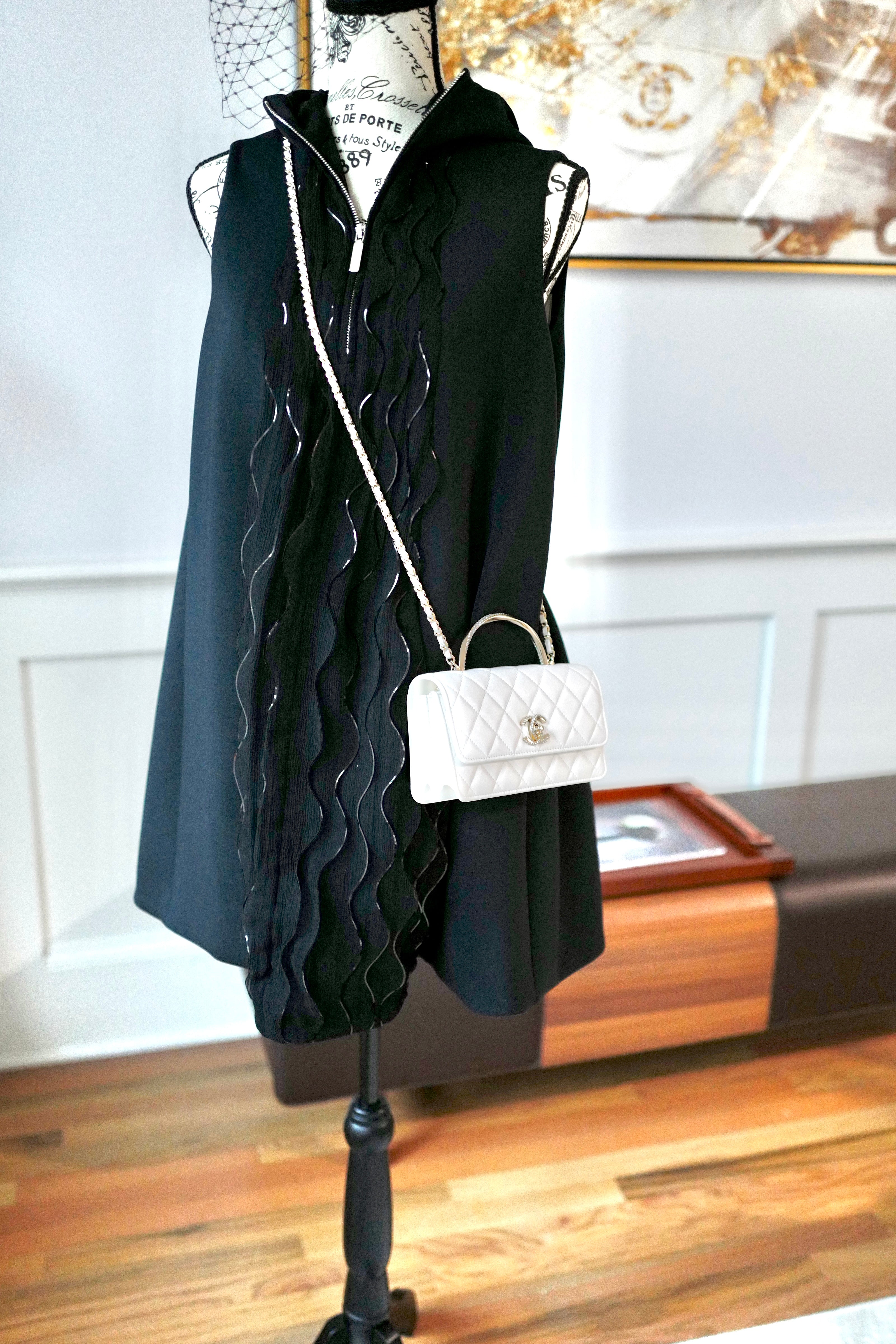 NEW Chanel 25S Dress in Black Shimmery Pleated with Hoodie size 36