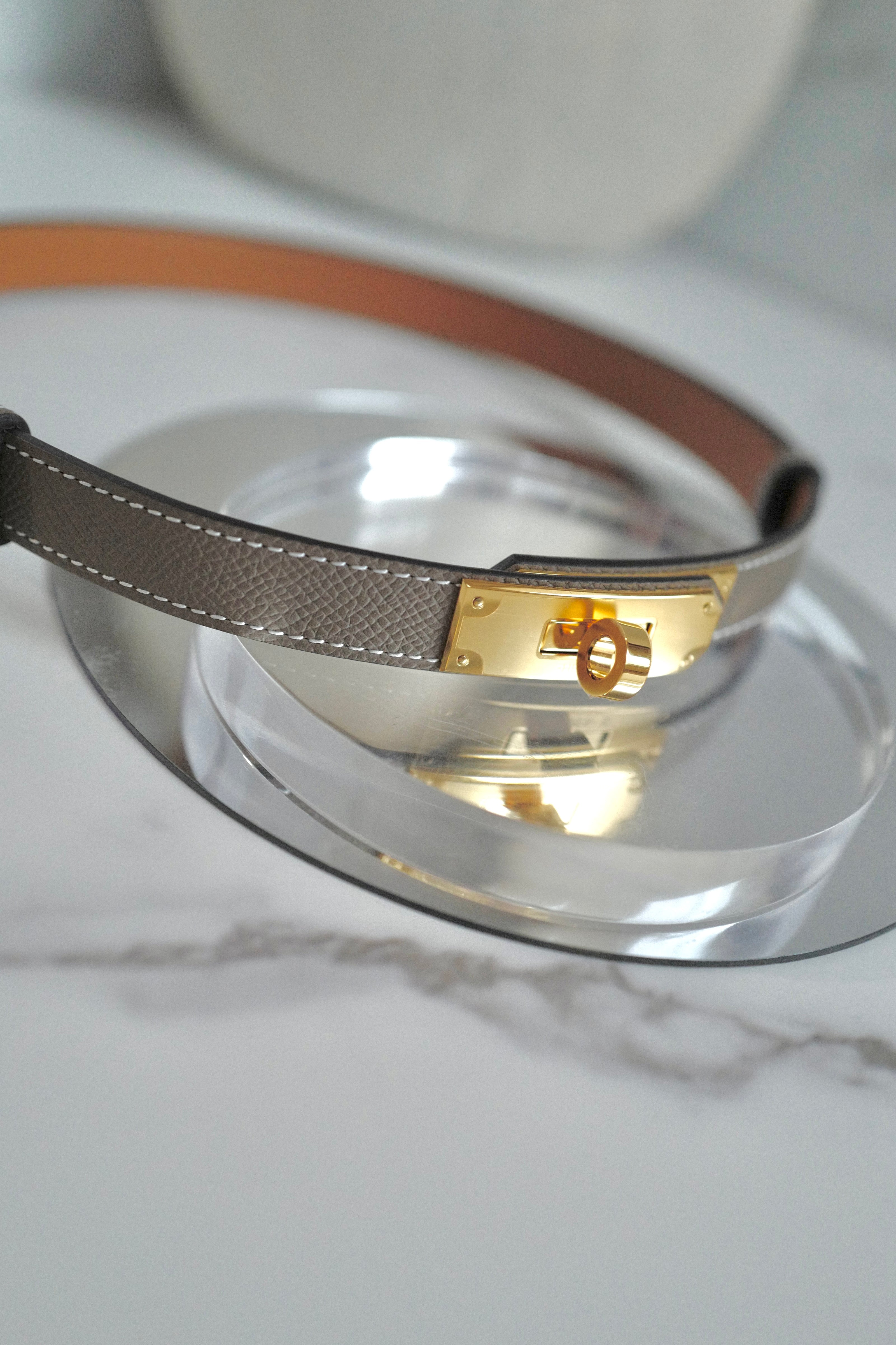 NEW Hermes Kelly Belt 18 Epsom Calfskin Etoupe Gold HW