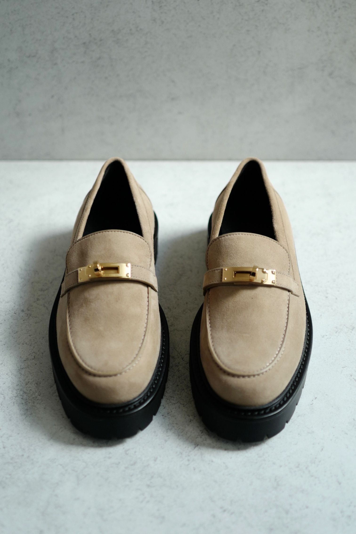 Hermes Shoes Icone Loafers Suede Beige Sable Size 38.5
