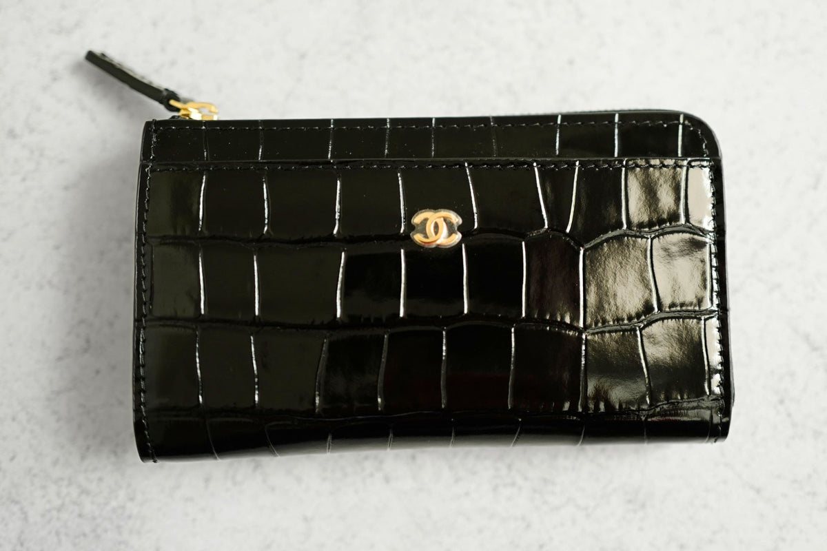 Chanel 26K Matthieu Blazy's Card Holder Croc Embossed Black Calfskin GHW