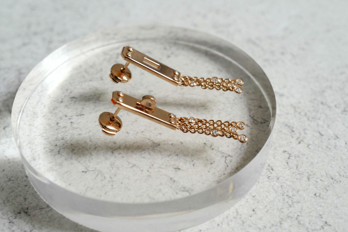 Hermès Kelly Gavroche Earrings Small Model 18K Rose Gold 18 Diamonds