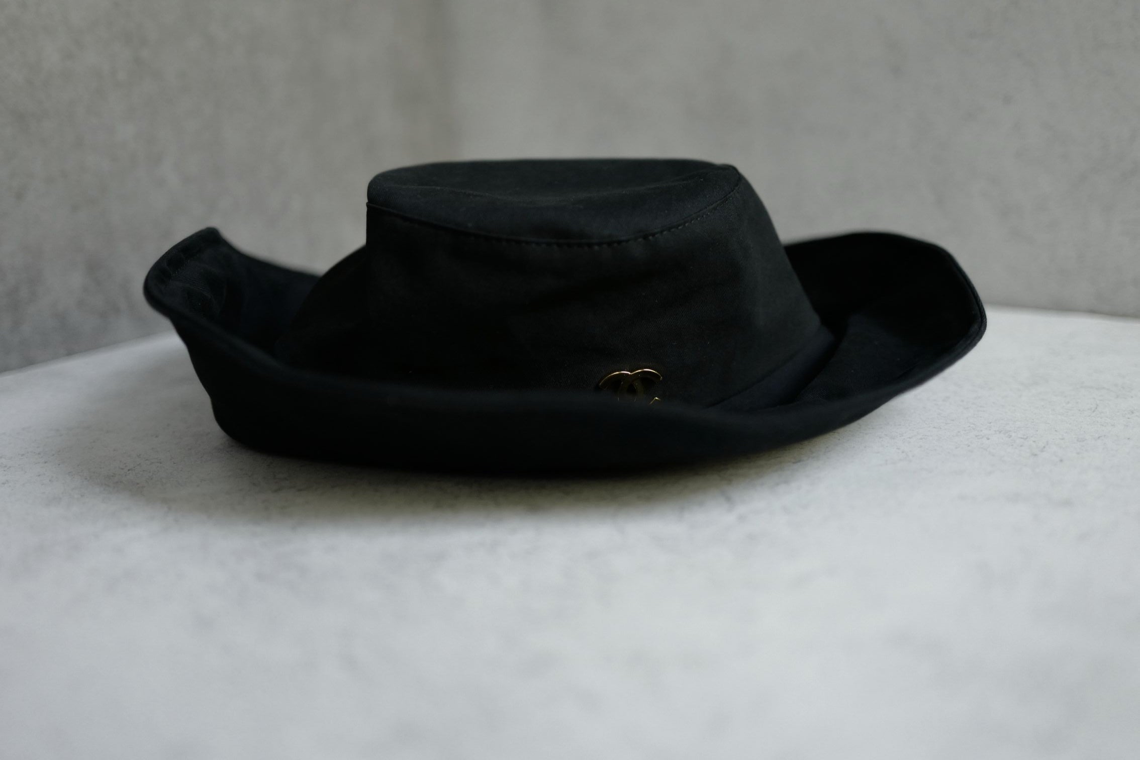 Chanel 26S Coco Beach Cloche Hat Black Cotton Metal Size S