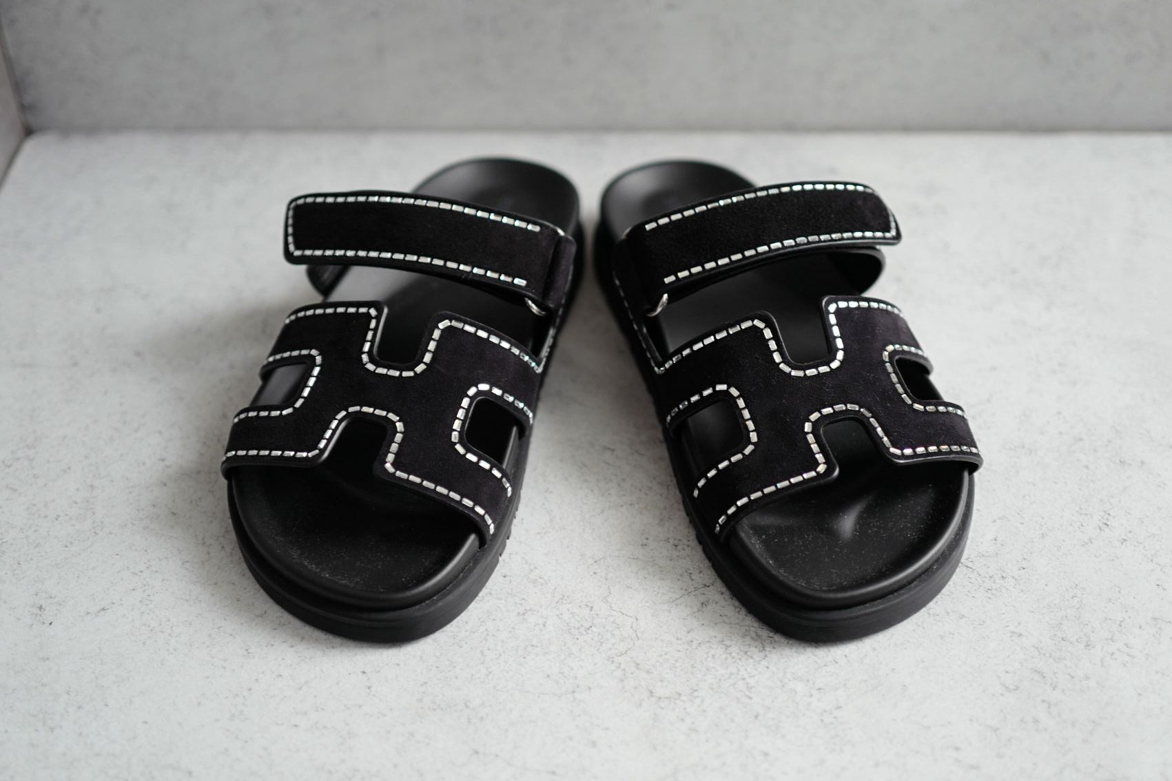 *BNIB* Hermes Womens Chypre Noir with Rhinestone Detail Calfskin Suede Size 37