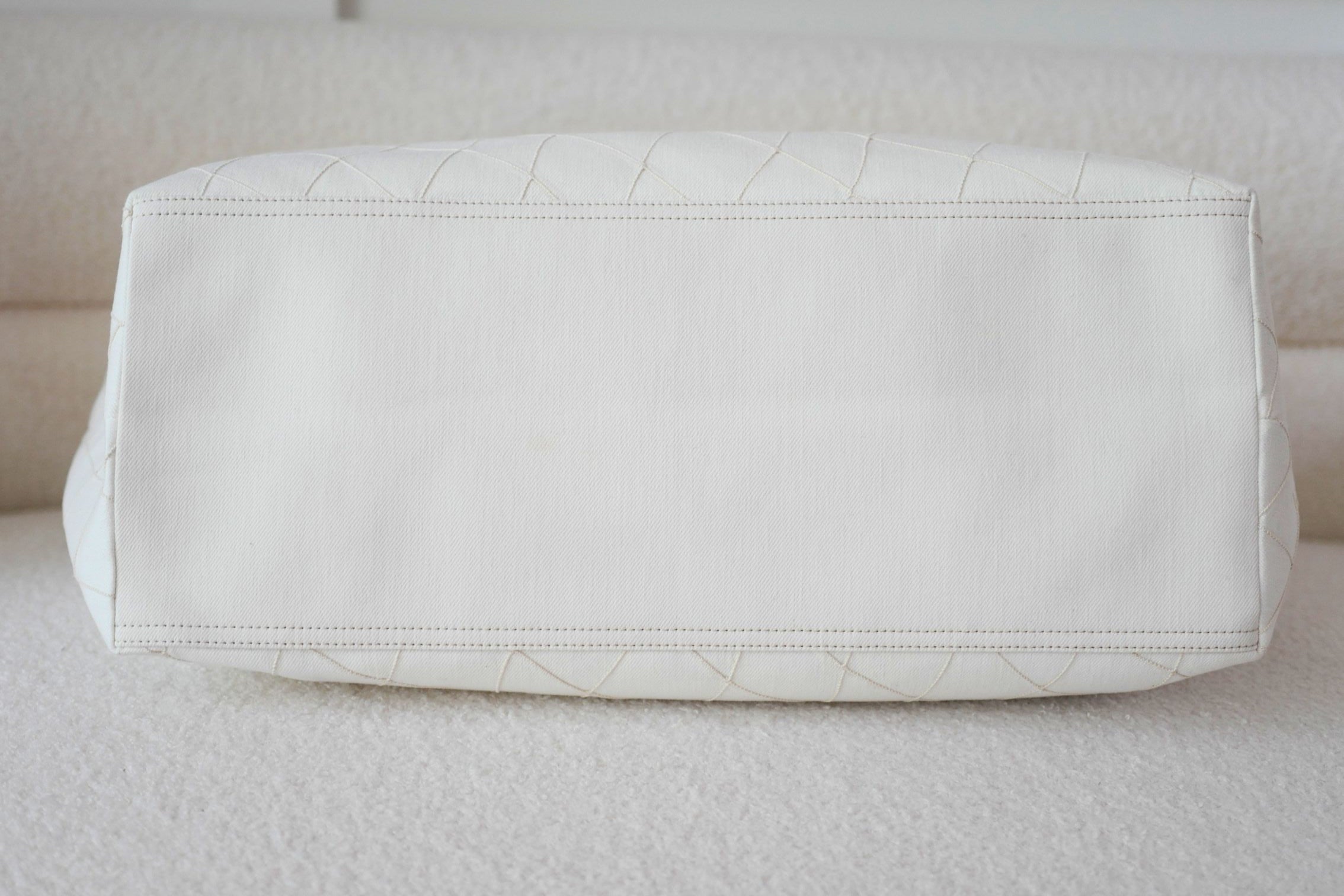 Chanel 26M Coco Beach Small Tote White Black Denim Calfskin Gold Hardware