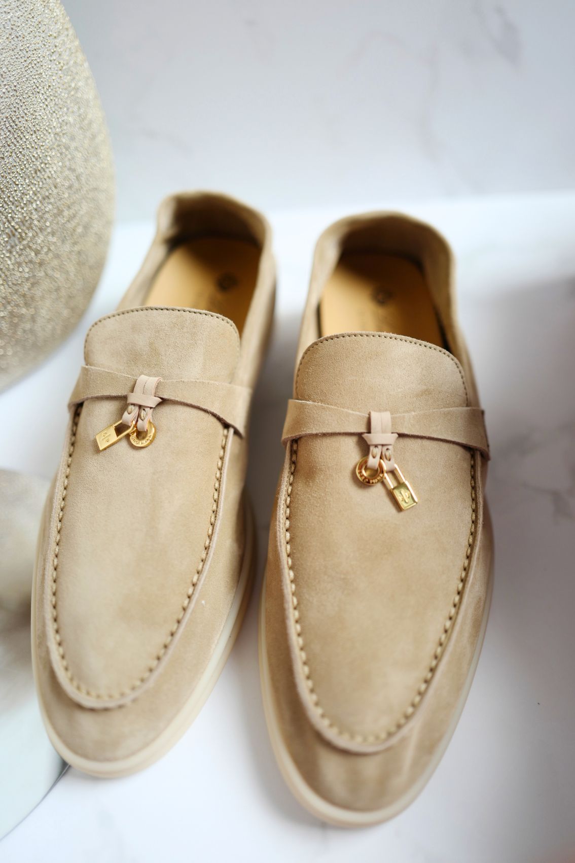 Loro Piana Summer Charms Walk Loafer Sandstone Suede Leather Size 40