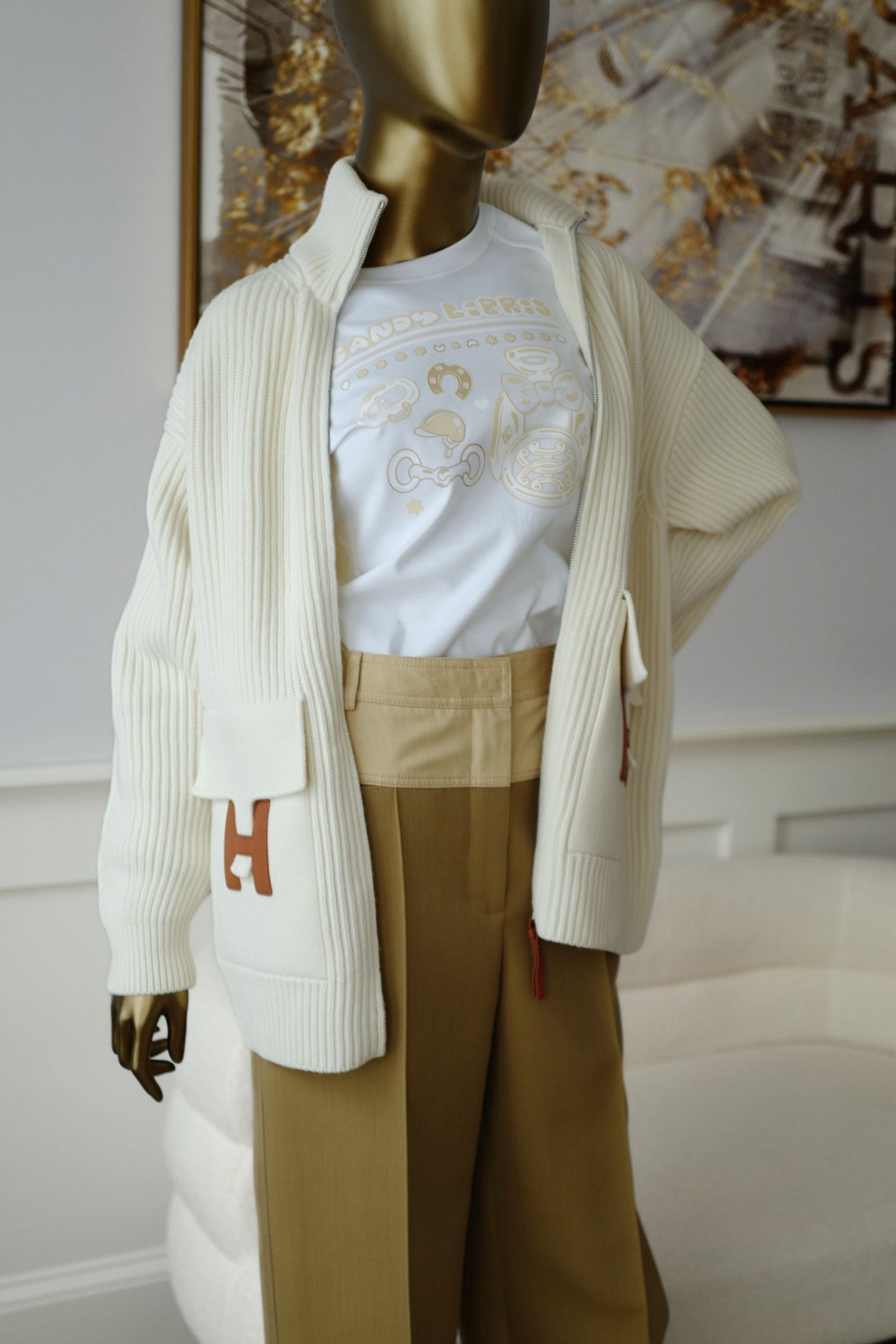 Hermès Blouson Cardigan Blanc Naturel Wool Knit Size 34