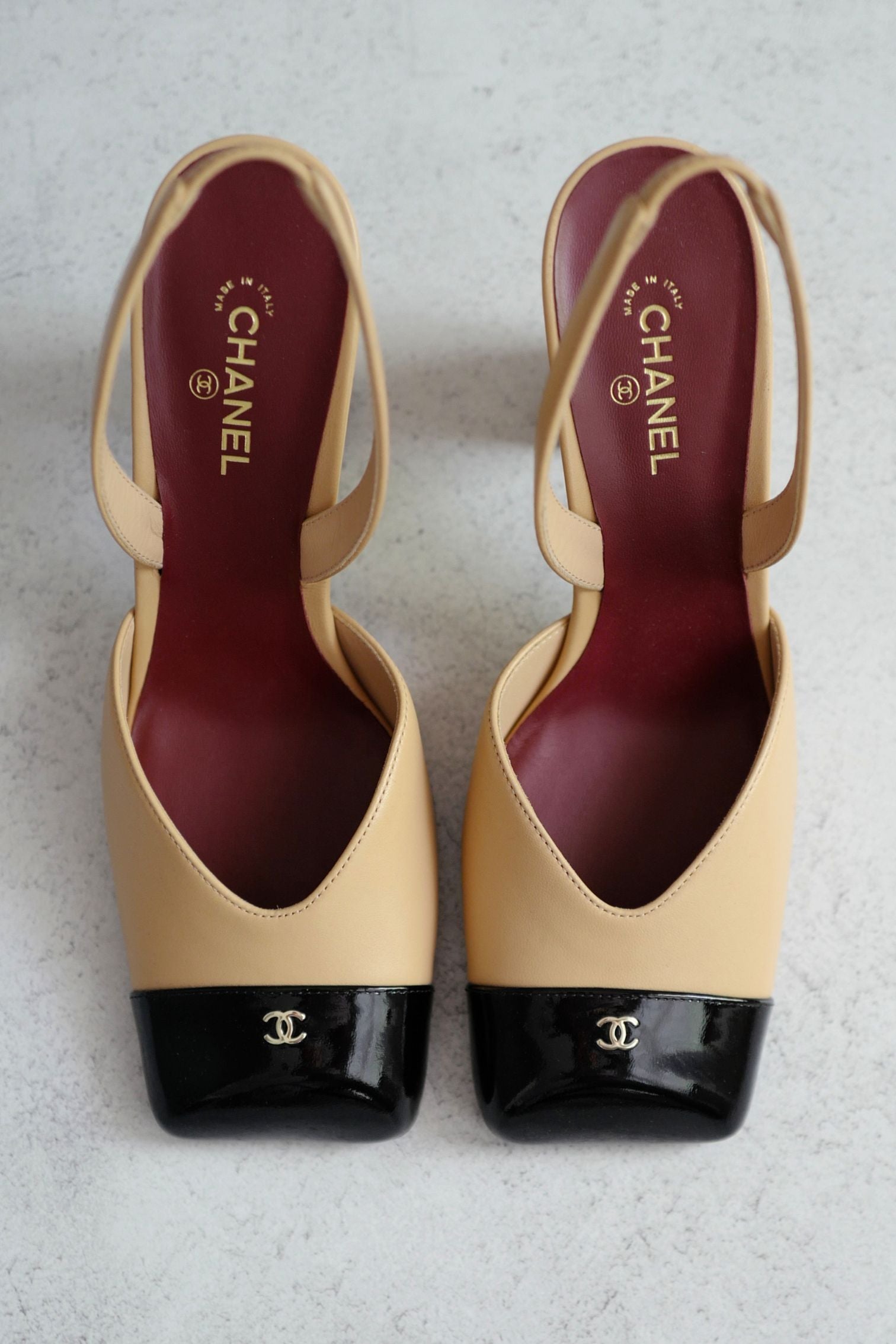Chanel 26s Slingbacks Matthieu Blazy's Beige Black Lambskin Calfskin Size 38