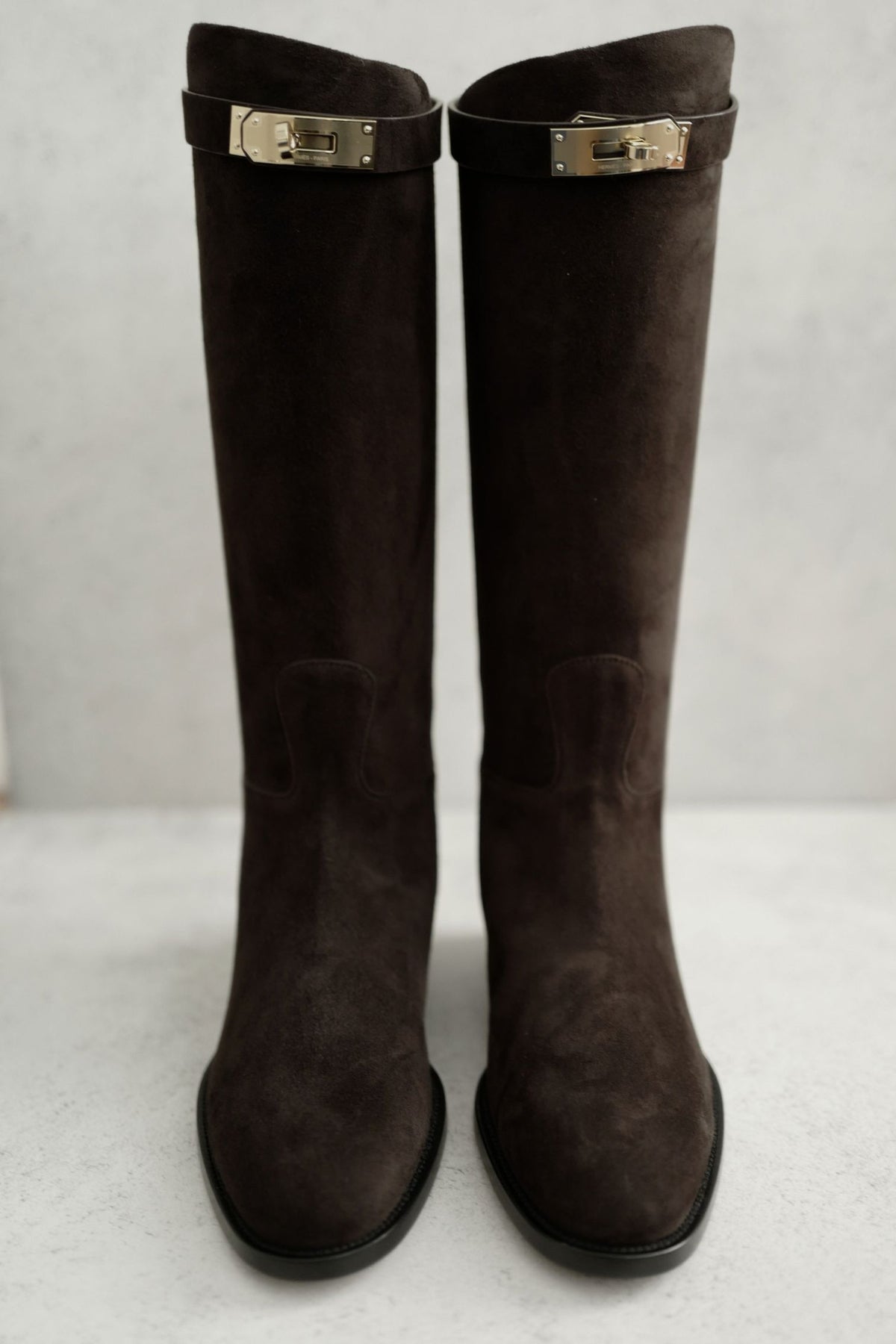Hermès Jumping Matrix Goatskin Suede Boots Marron with Permabrass HW Size 38