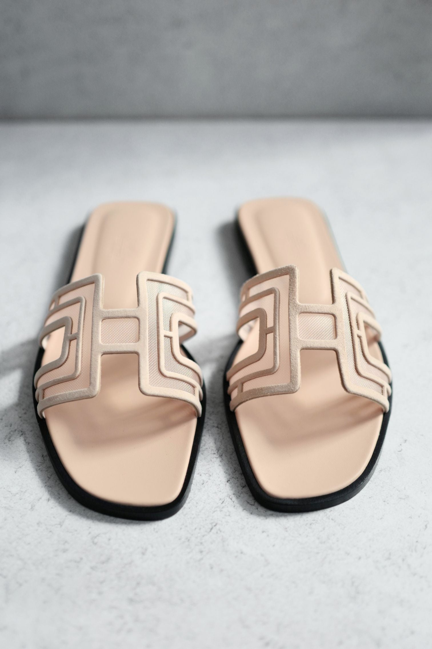 BNIB Hermes Oran Sandal Chevre Velours Resille Arcai Beige Nude Size 38