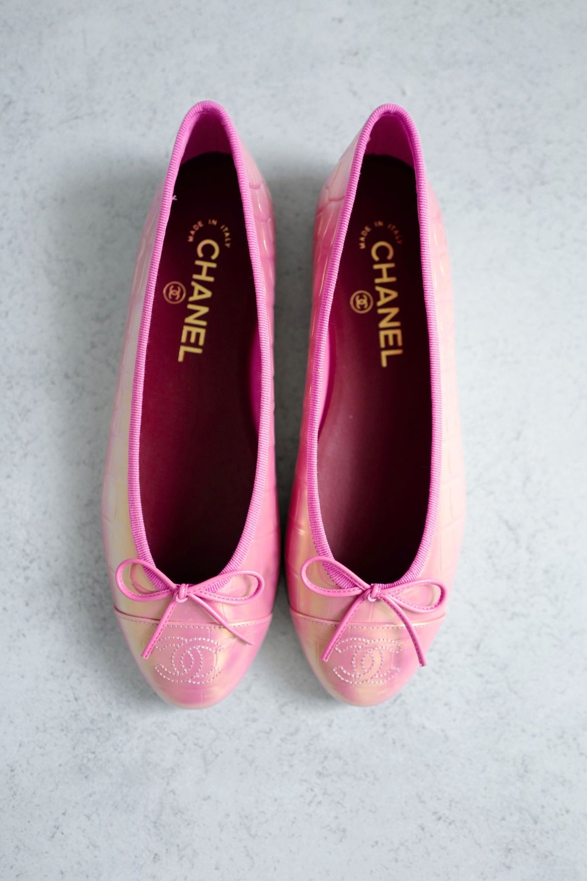 Chanel 26K Matthieu Blazy's Ballet Flats Croc Embossed Calfskin Pink Size 37.5