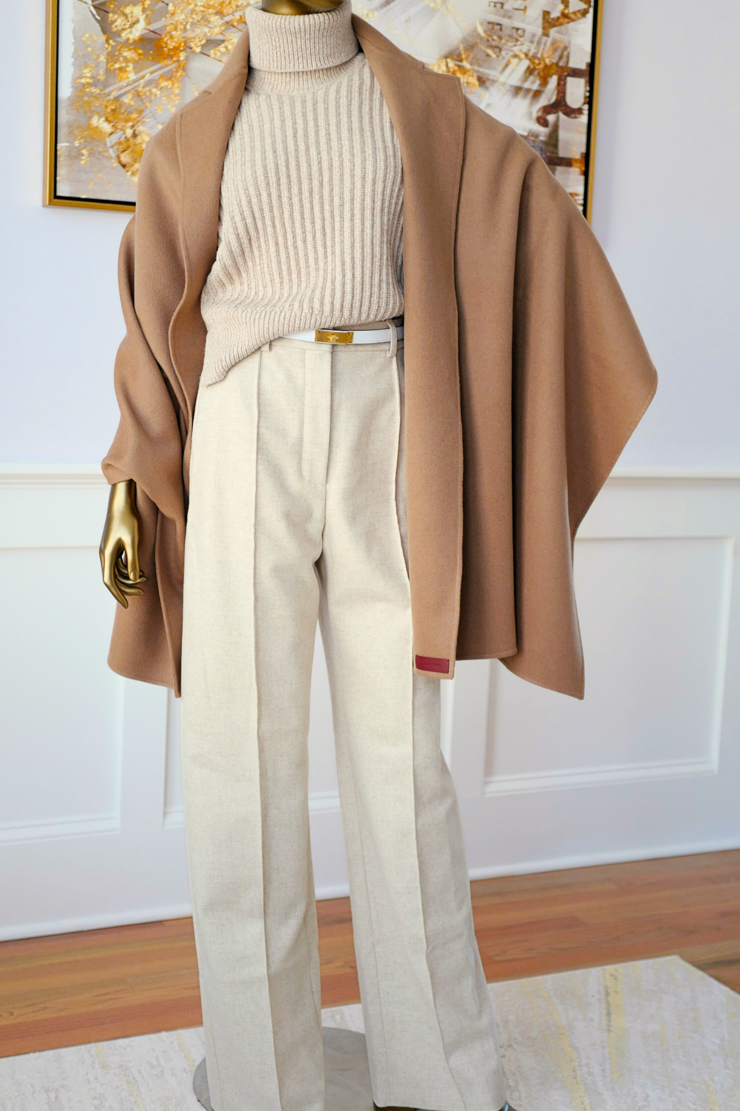 Hermès Étole Poncho 100% Cashmere Trompe L’Oeil HG 01 Camel