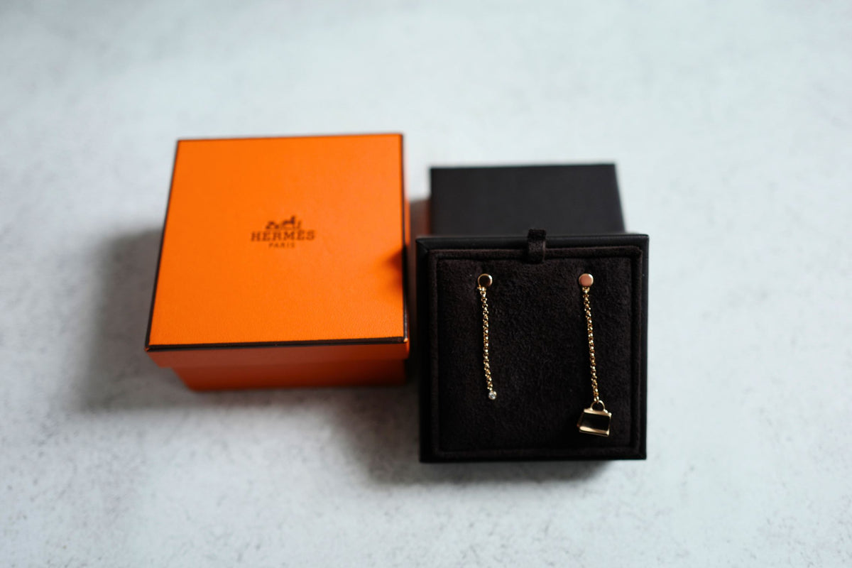 Hermes 18K Chaine Amulette Kelly Diamonds Rose Gold Ear Studs Earrings BNIB $10K