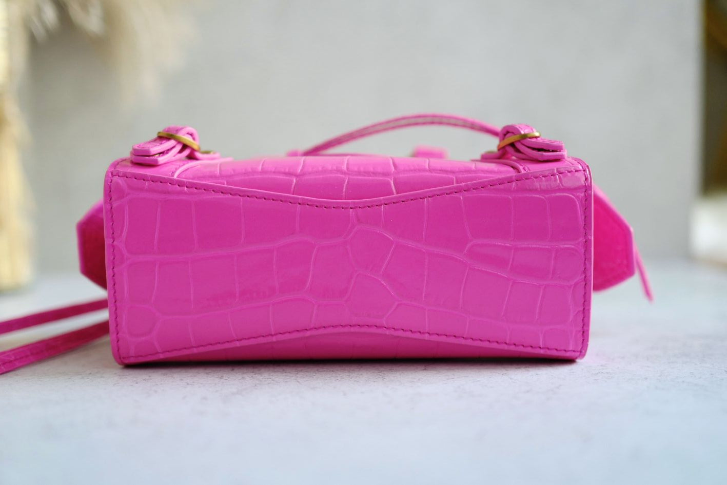Balenciaga Neo Classic Nano Size In Bright Pink Croco Leather