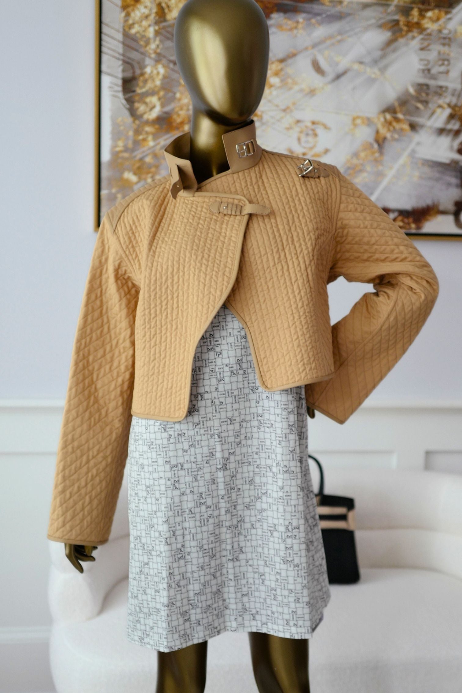 NEW Hermès Quilted Outdoor Jacket Beige Cajou size 36