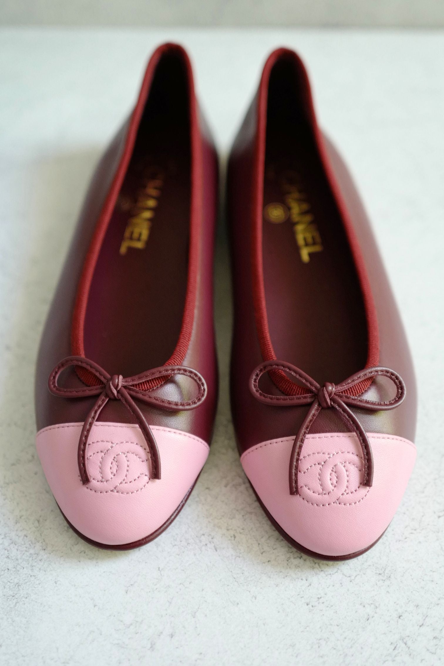 Chanel 26S Matthieu Blazy's Ballet Flats Burgundy Pink Lambskin Size 36C