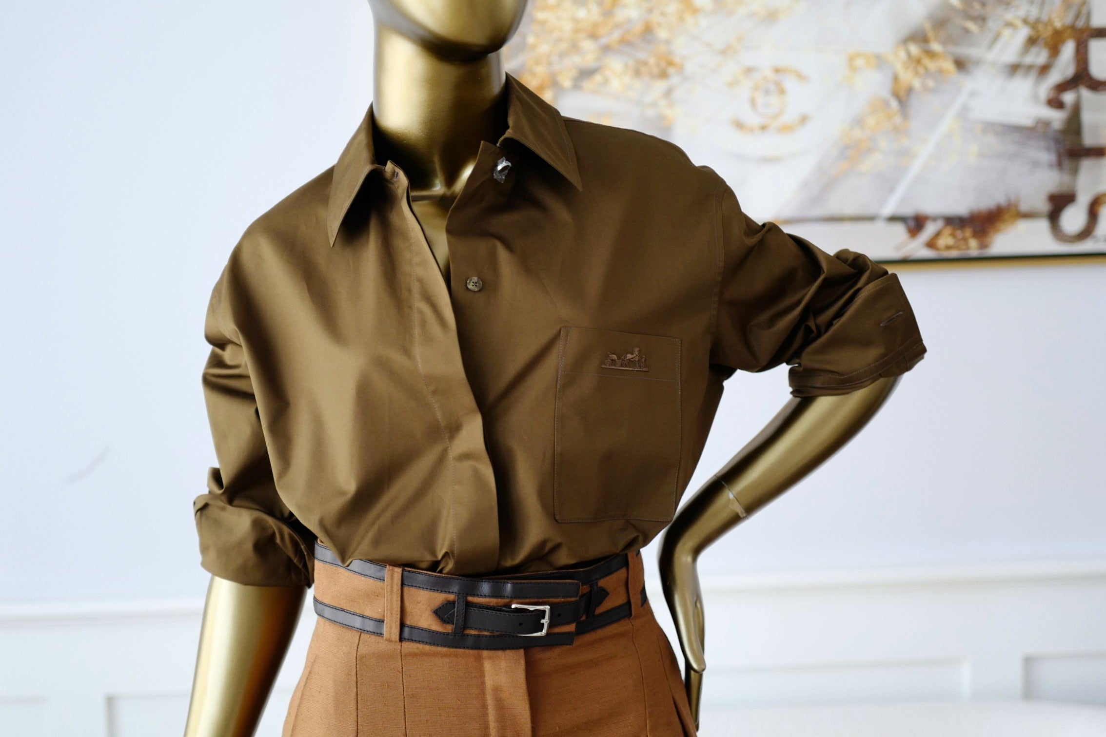Hermès Women Shirt Marron Muschio Cotton Twill Size 36