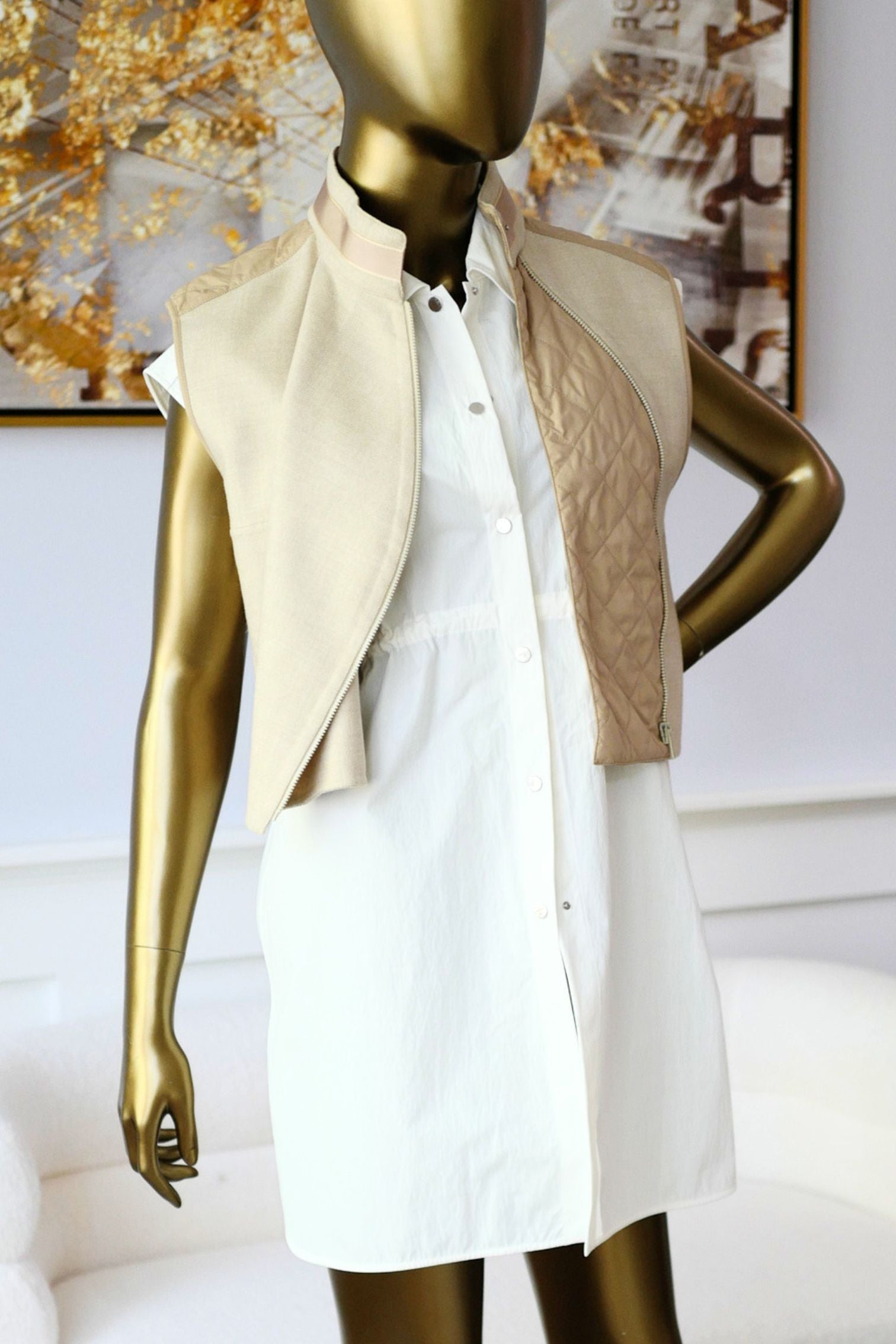 Hermès Blouson Sans Manches Mix Matière Blanc Marbre Wool Size 36