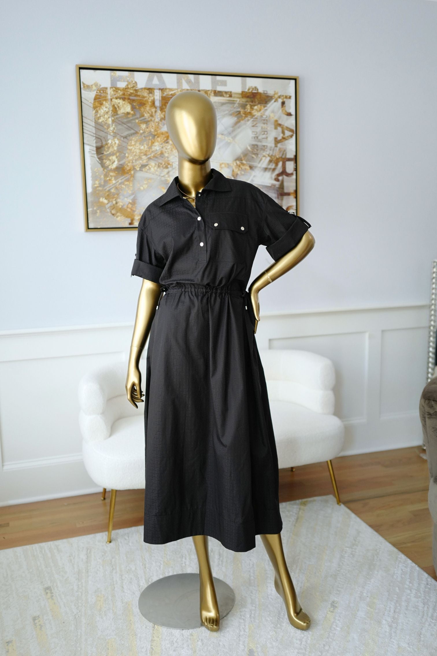 NEW Hermes "Mosaique" short-sleeve dress Noir Size 38