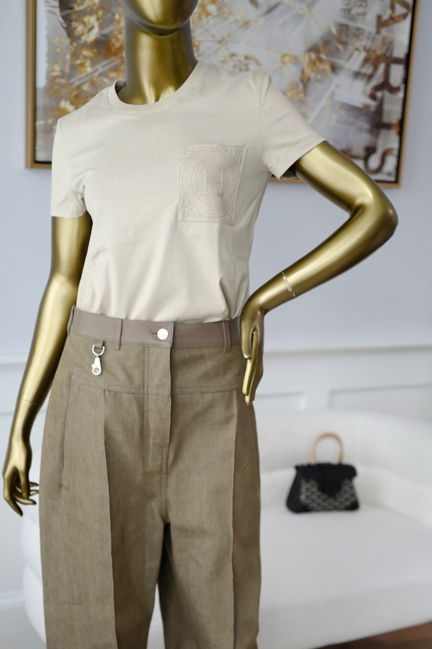 Hermès Embroidered Pocket T-shirt Beige Pierre D'Istrie Cotton Size 34