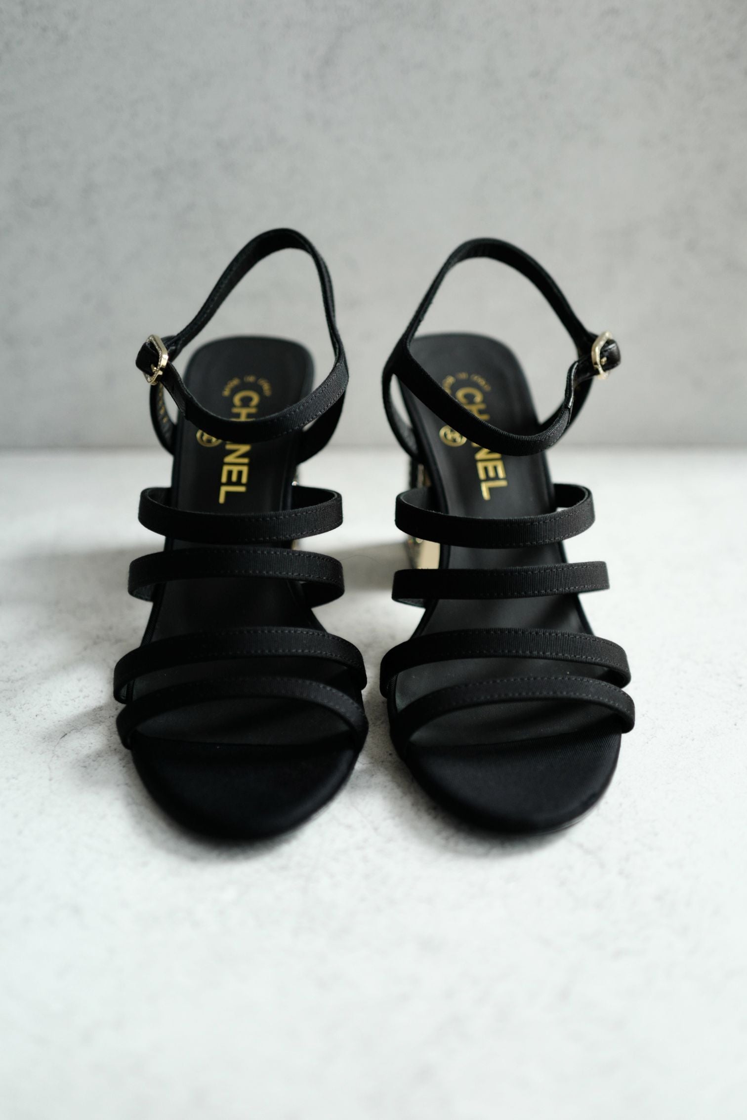 BNIB Chanel 24B Strappy Heels in Black with Crystals Rhinestone Heels size 38