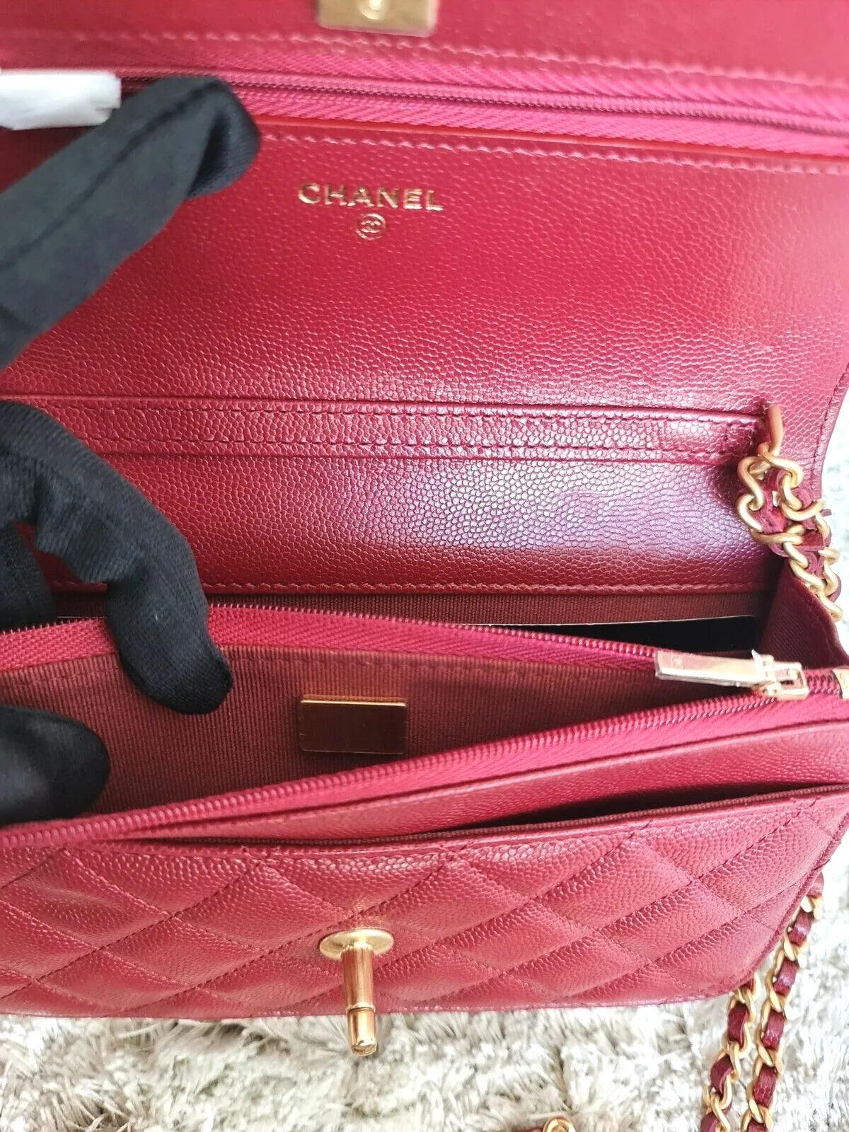 Chanel Wallet on Chain Metier D’art Shiny Calfskin Caviar In Burgundy Gold HW