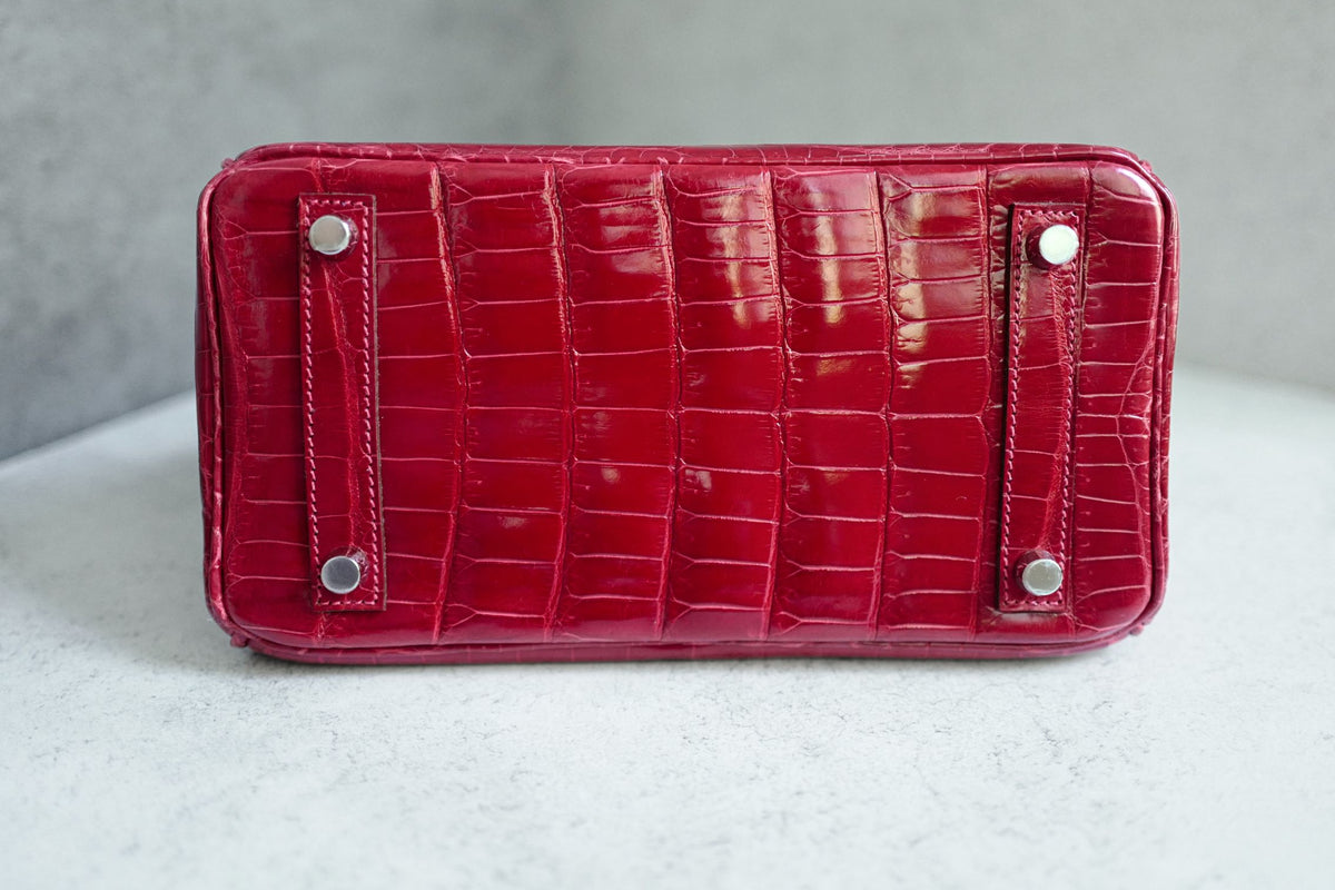 Hermes Birkin 25 Braise Shiny Niloticus Crocodile Palladium Hardware
