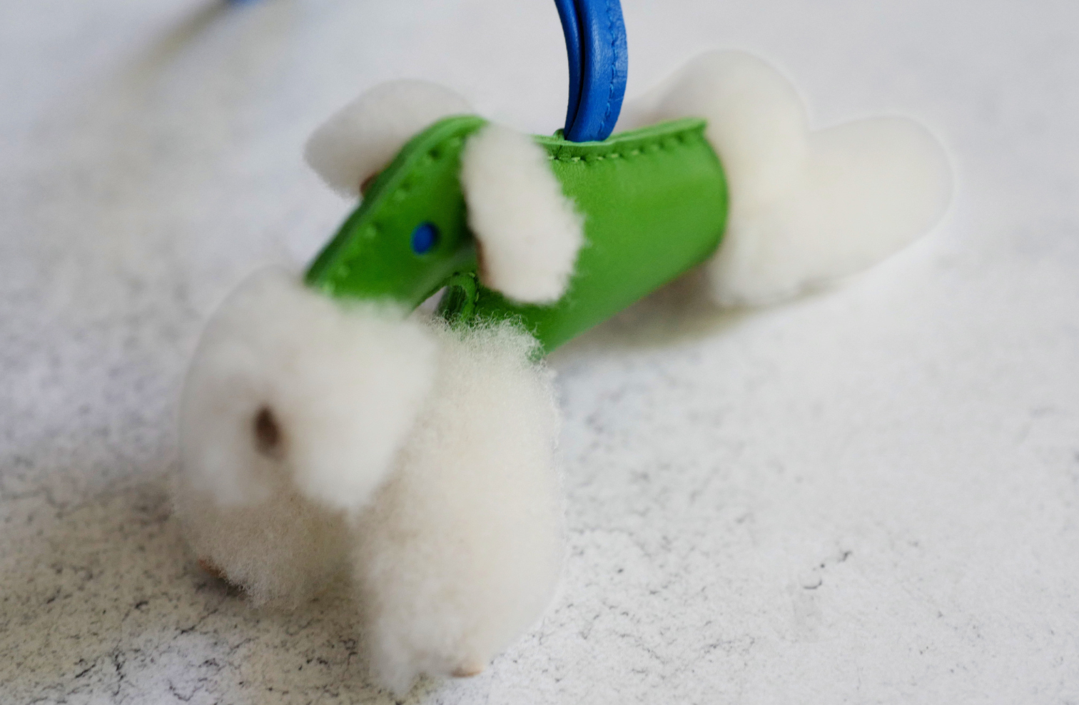 Hermès Budy Charm Écru/Vert Yucca/Bleu Hydra Merinos Wool Milo Lambskin