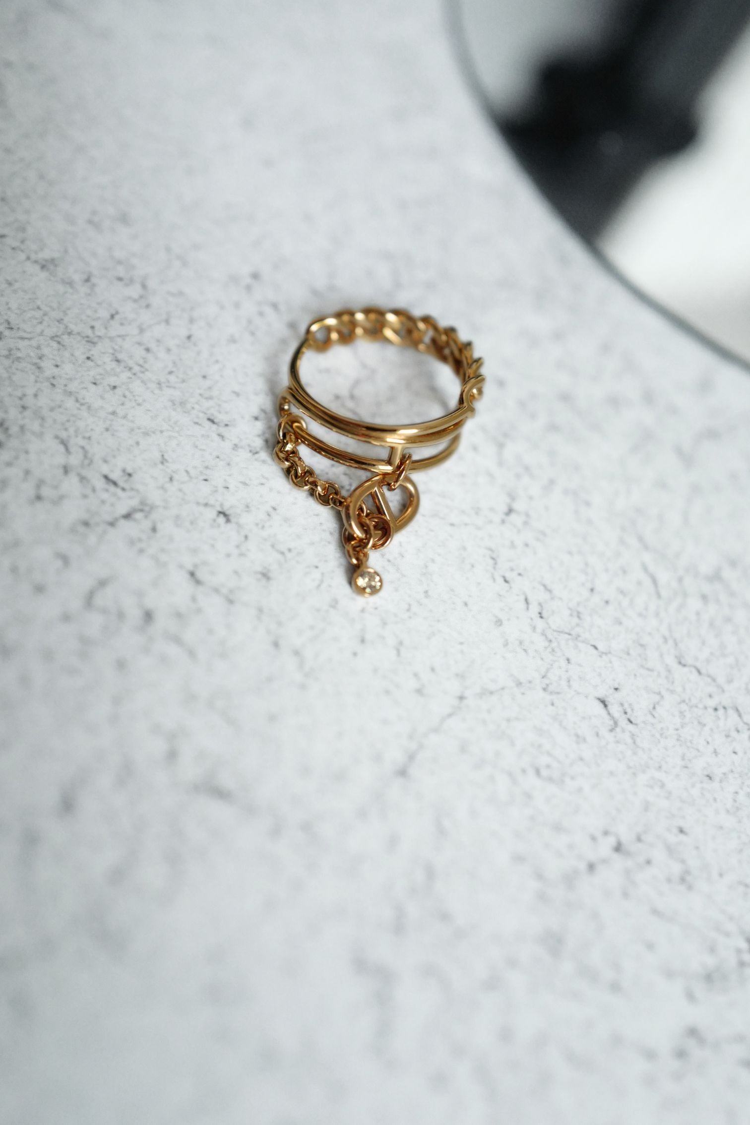 NEW Hermès Mix and H Ring 18K Rose Gold Diamond Size 54