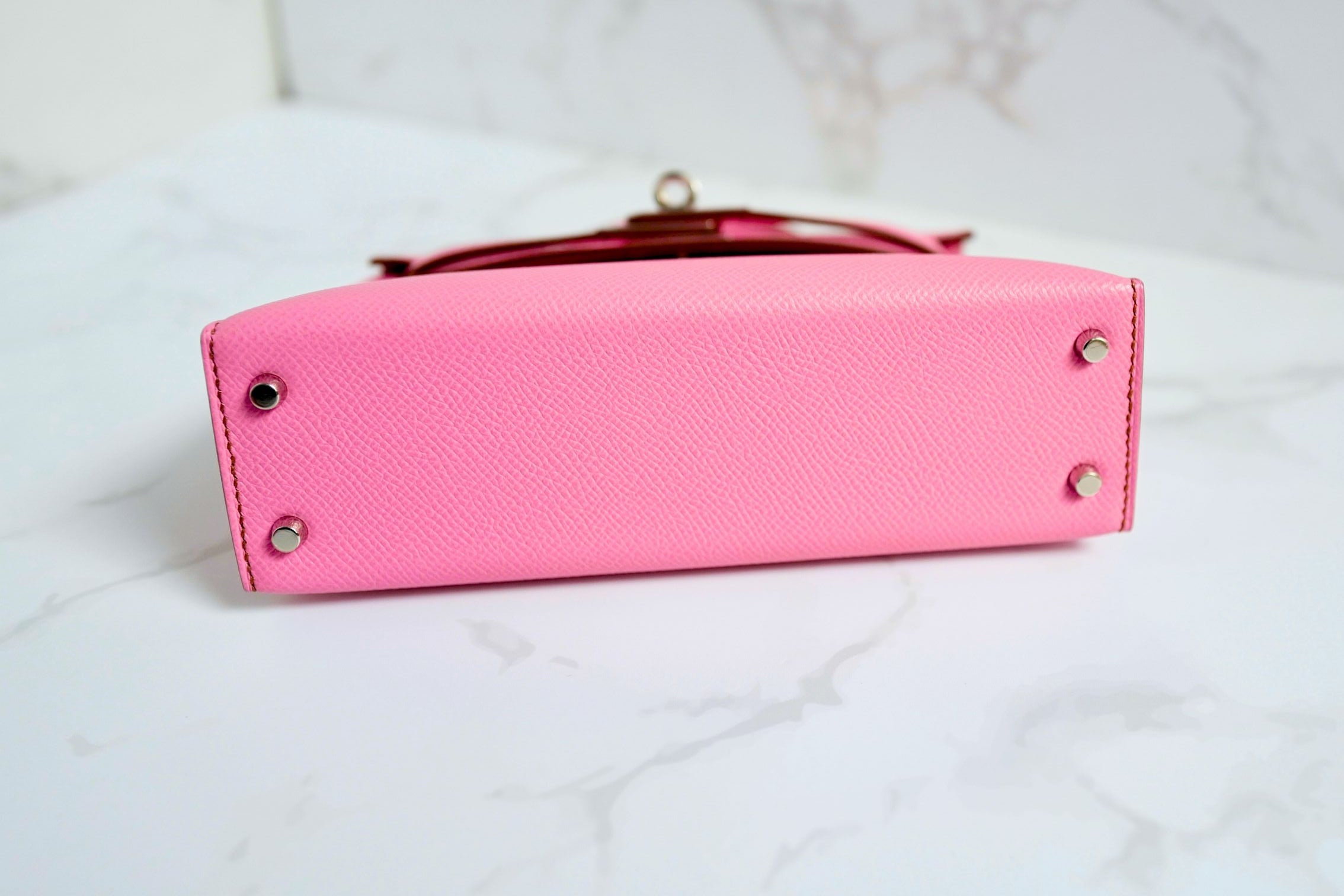 Hermes Mini Kelly 5P Bubblegum Pink Epsom Leather Palladium Hardware