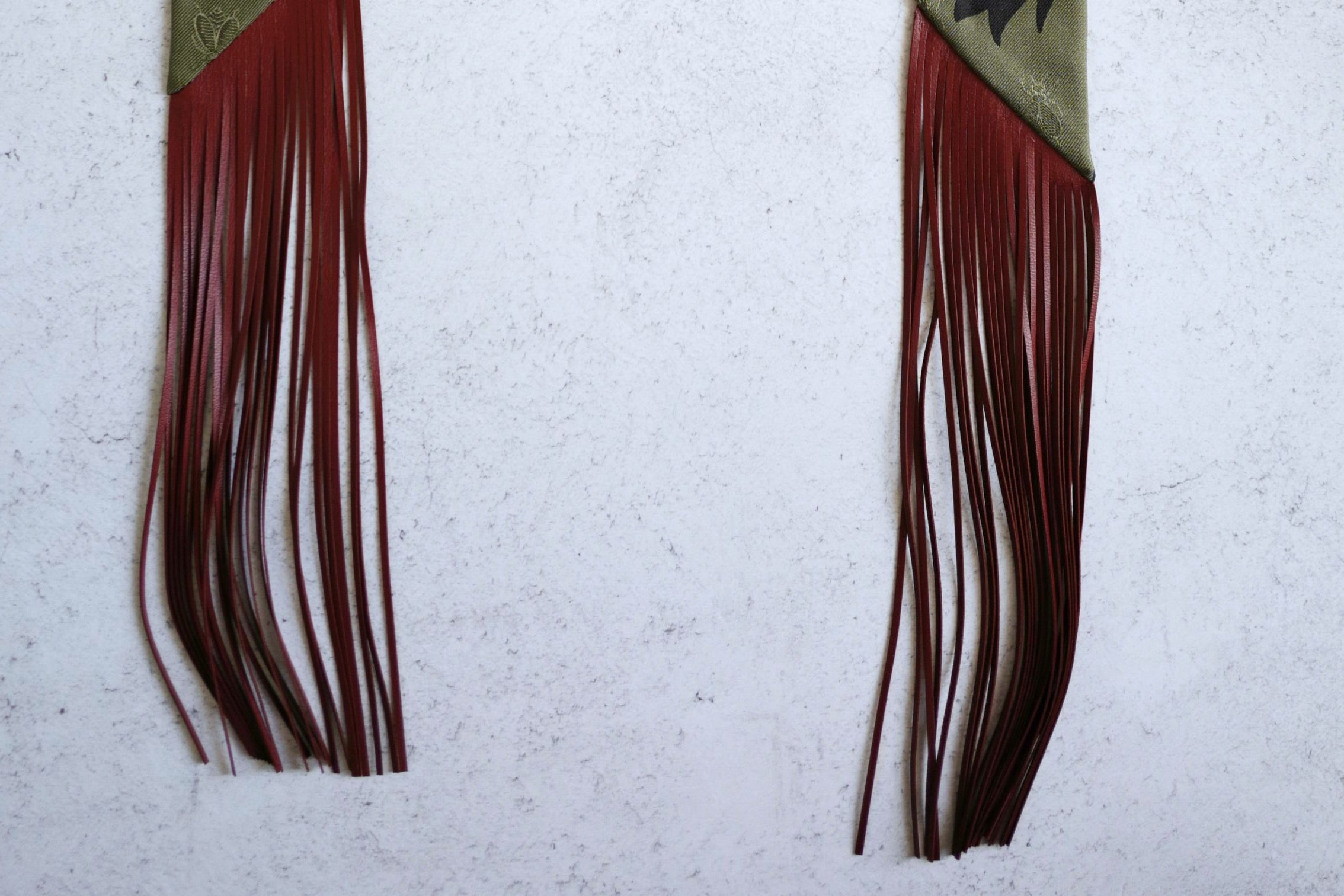 Hermès Twilly Bouquet Final Silk Noir/Vert Loden/Rouge H with Leather Fringe