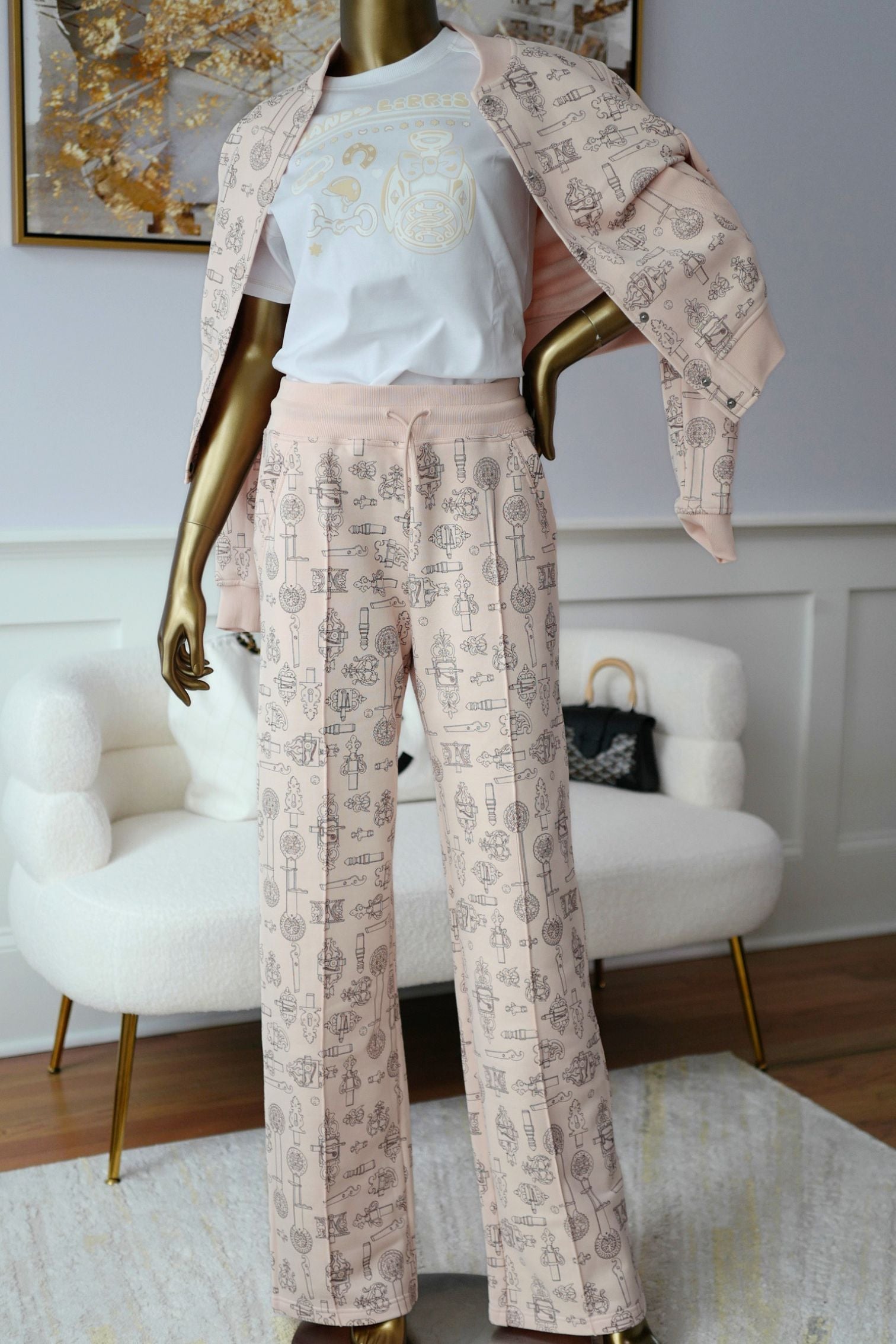 Hermes Wide Pants ‘Ferronnerie Remix’ Rose Opaline Cotton Size 34