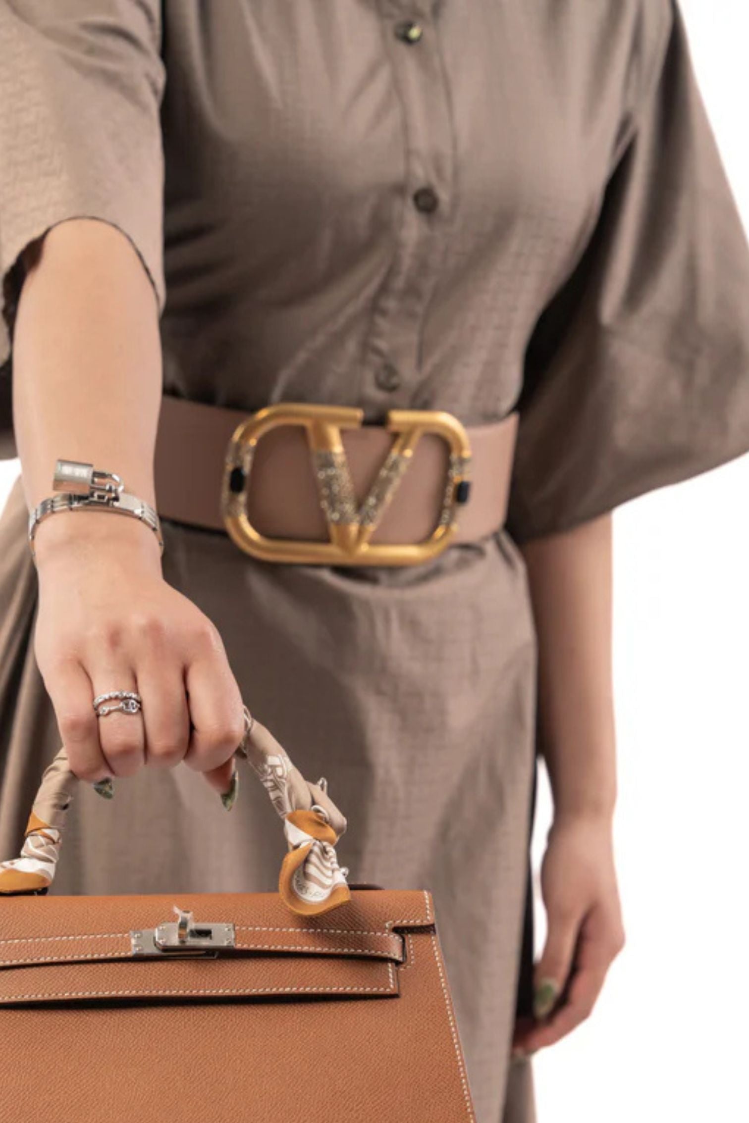 Valentino Vlogo Crystal Embellished Reversible Leather Belt Women's