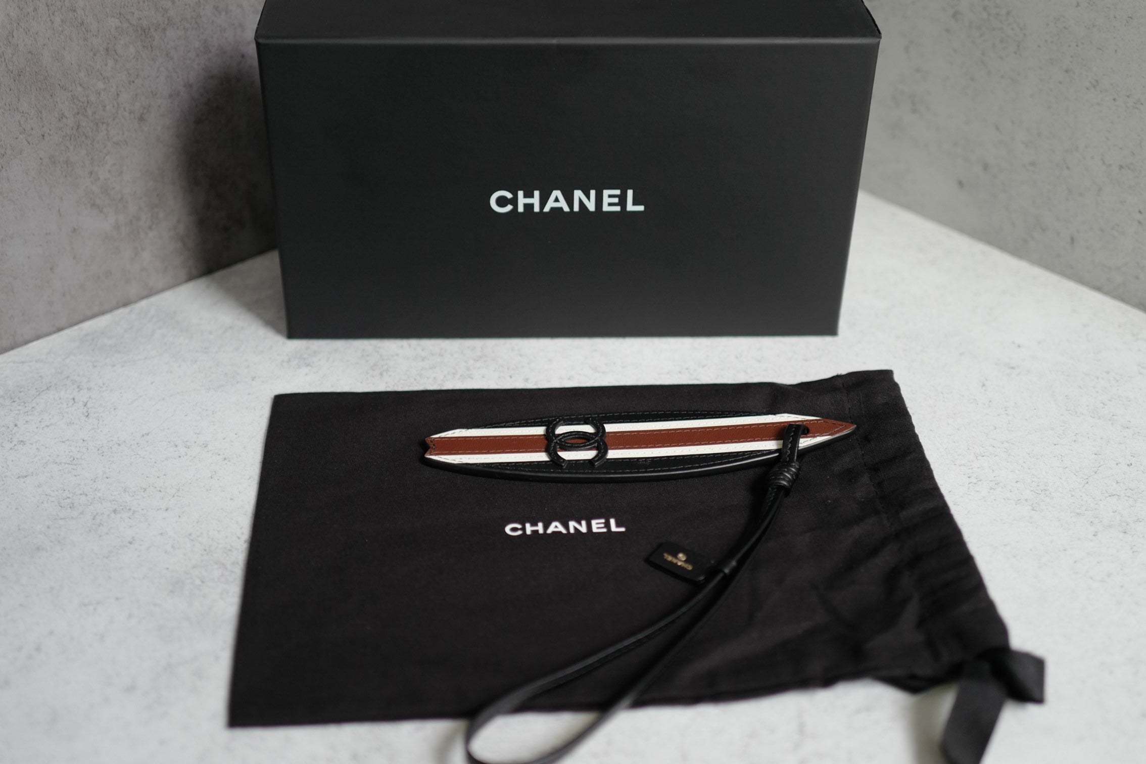 Chanel 26M Coco Beach Bag Charm Black/White/Brown Lambskin Leather