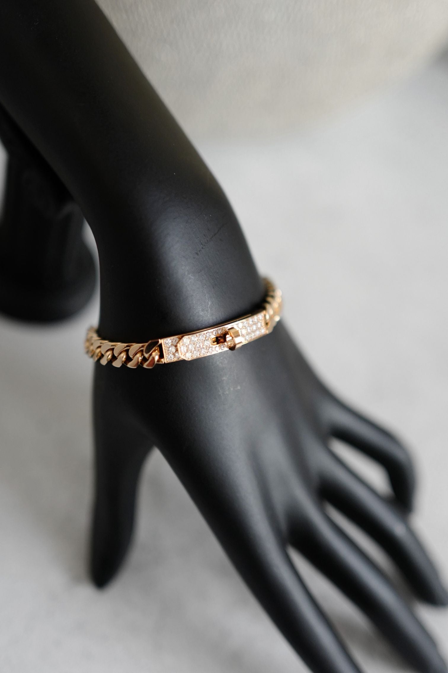 NEW Hermes Kelly Gourmette Bracelet Rose Gold 750 Diamond 0.90ct ST