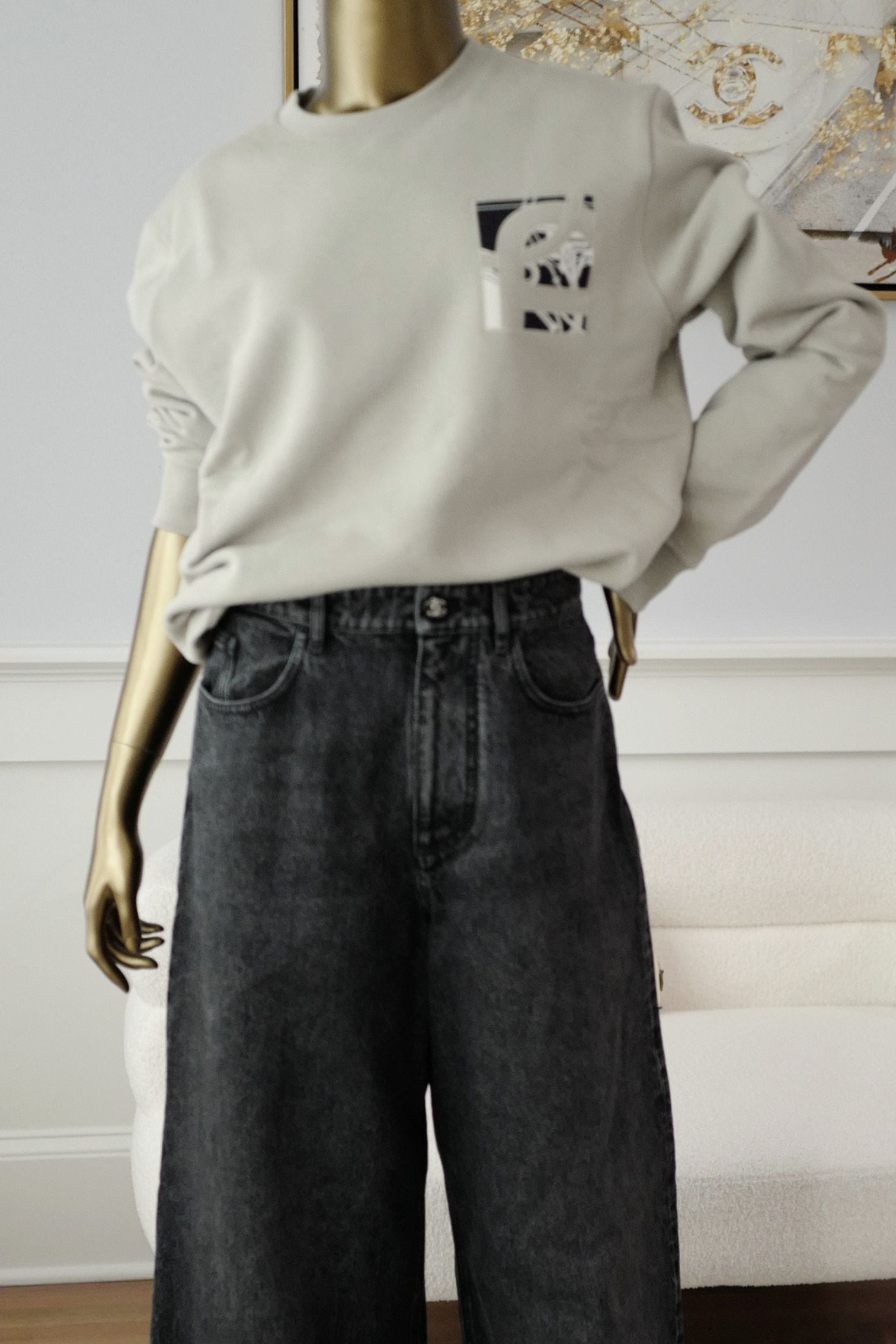 Hermès Ex-Libris Crewneck Sweater Mastic Cotton Size L