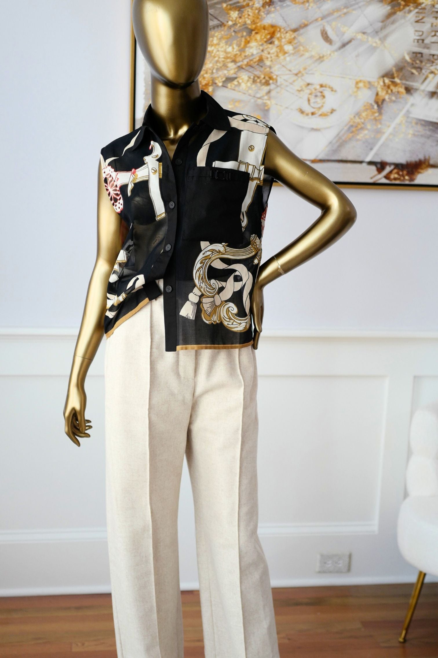 NEW Hermès “Ferronnerie Remix” Sleeveless Beach Shirt Cotton Voile Size 36