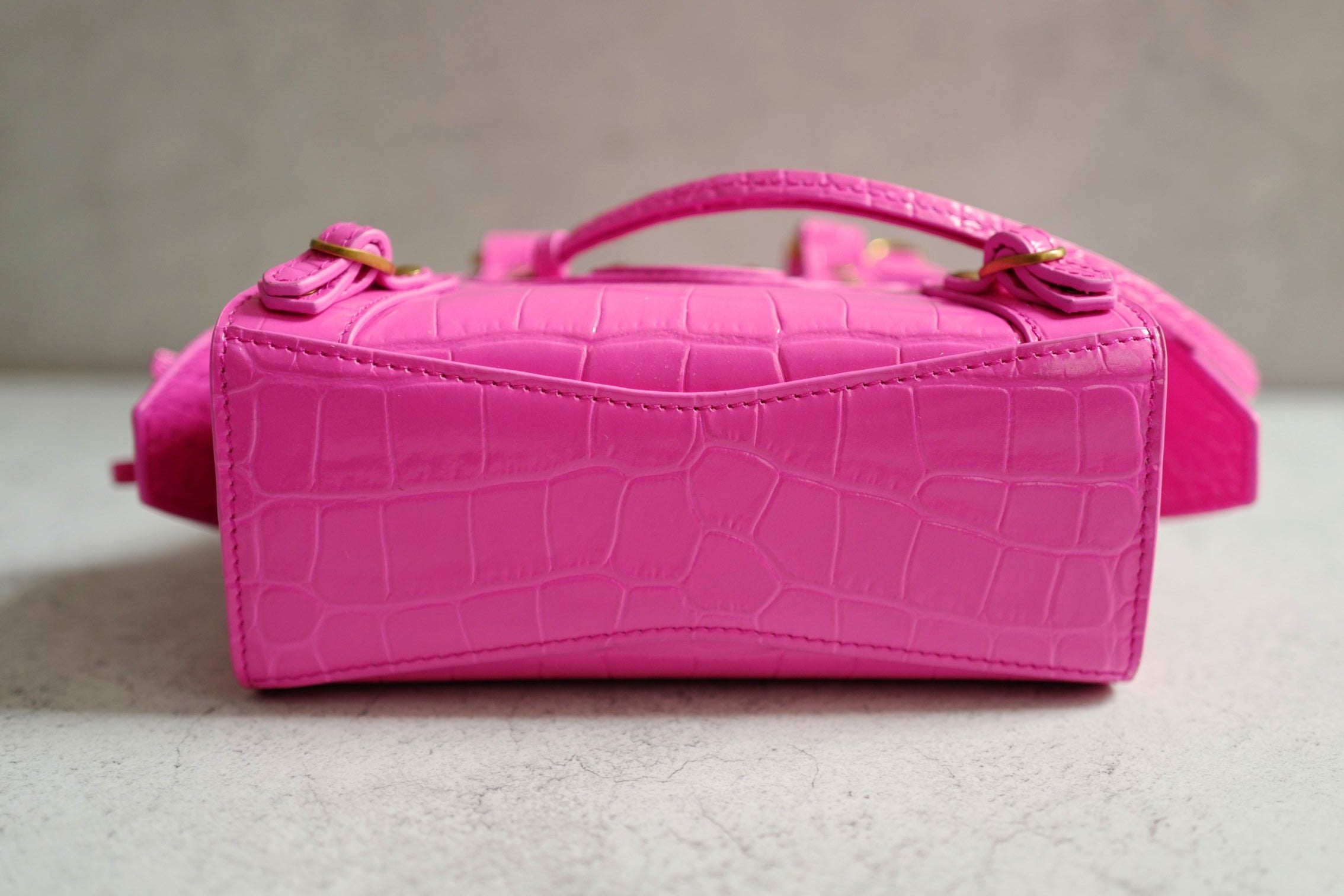 Balenciaga Neo Classic Nano Size In Bright Pink Croco Leather