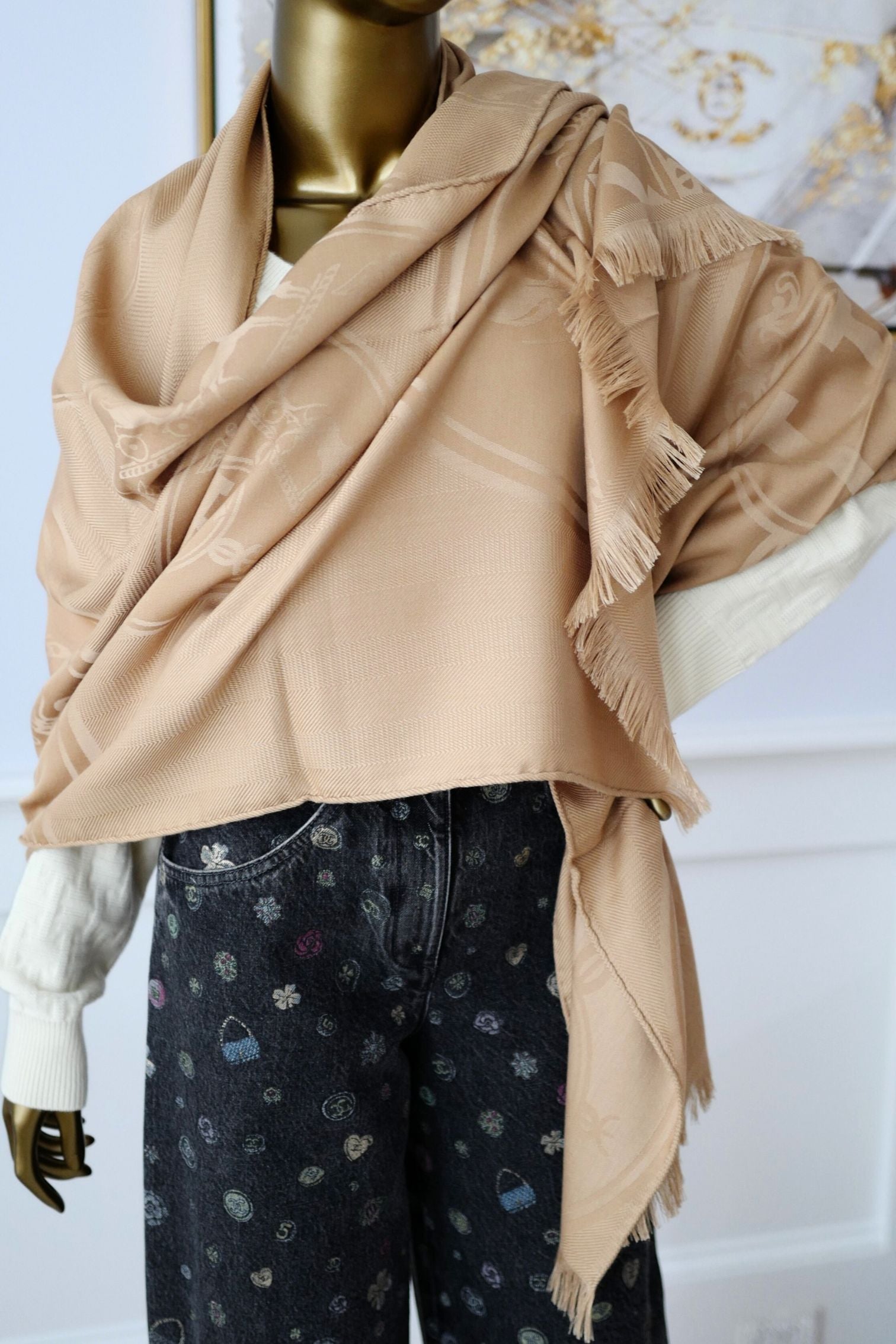 Hermès New Libris Stole Cashmere Silk Kraft Confettis d’Ex-Libris Jacquard