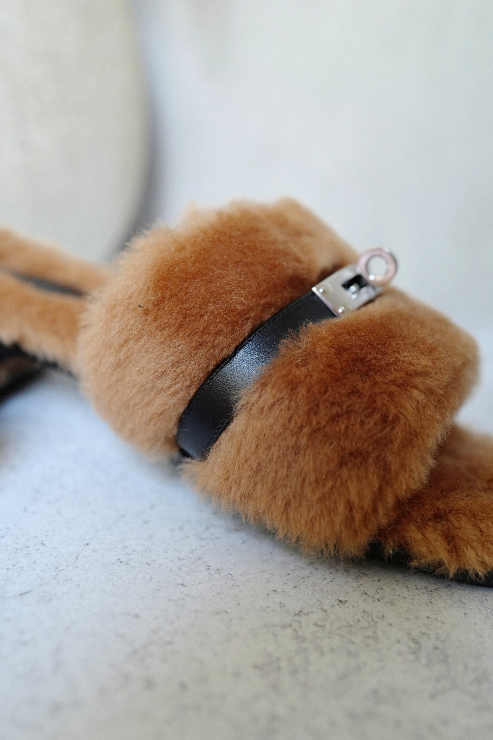 BNIB Hermès Giulia Sandals Shearling & Calfskin Naturel/Noir Palladium 38.5