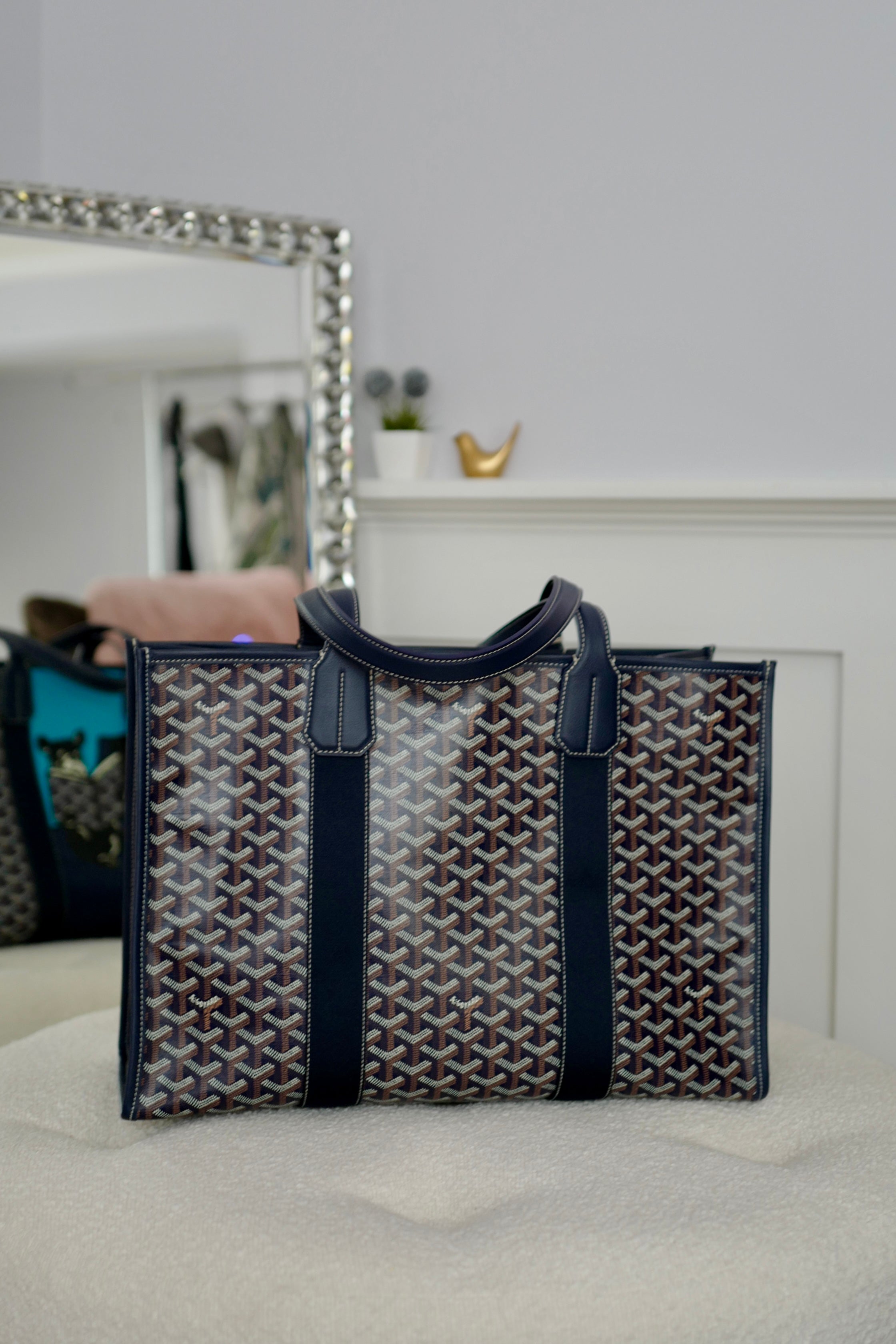 NEW Goyard Villette Tote Bag MM In Navy Blue Travel Bag